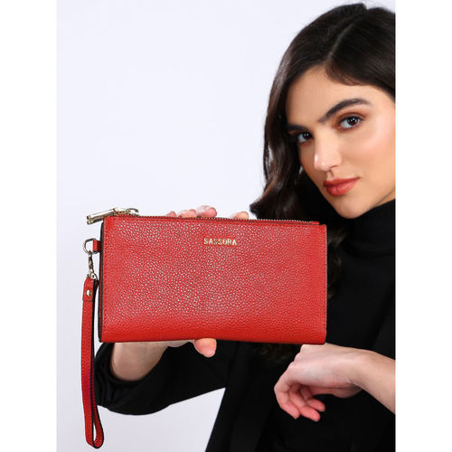Sassora Textured Rfid Casual Red Wallet for Womens and Girls (Set of 2) (M)