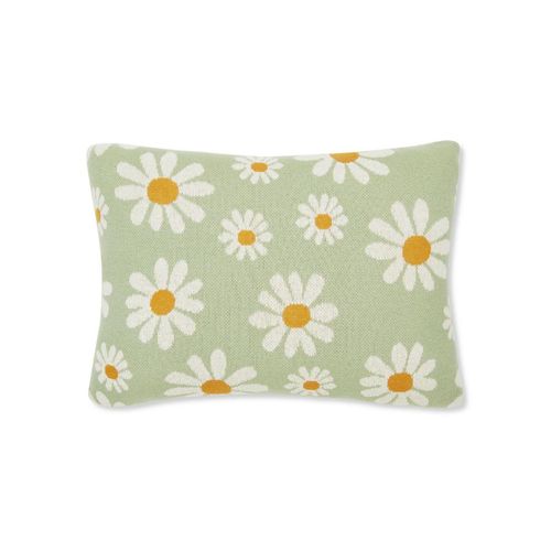Haus Kinder Knitted and Embroidered Decorative Cushion Cover Daisy Mint  Green