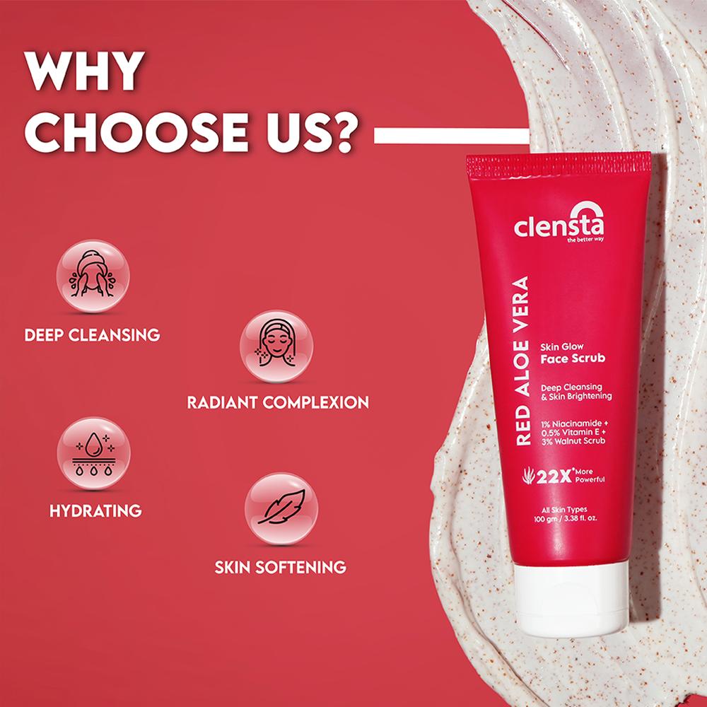 Buy Clensta Red Aloevera Skin Glow Face Scrub Online