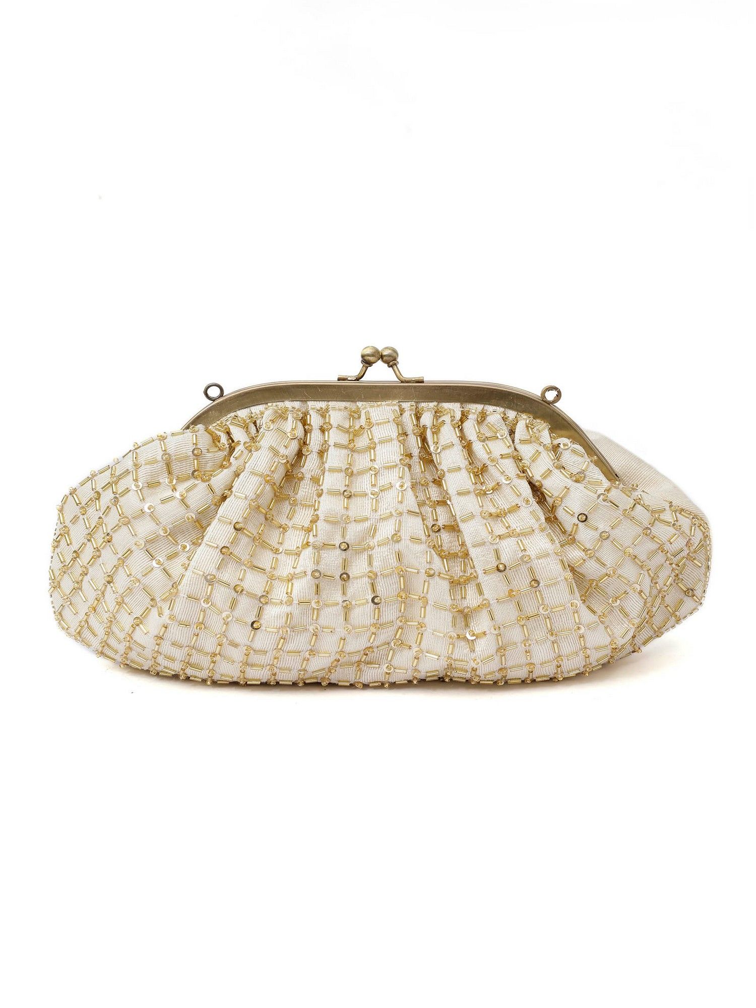 TJORI Bags Kiya White-golden Embellished Clutch Bag: Buy TJORI Bags ...