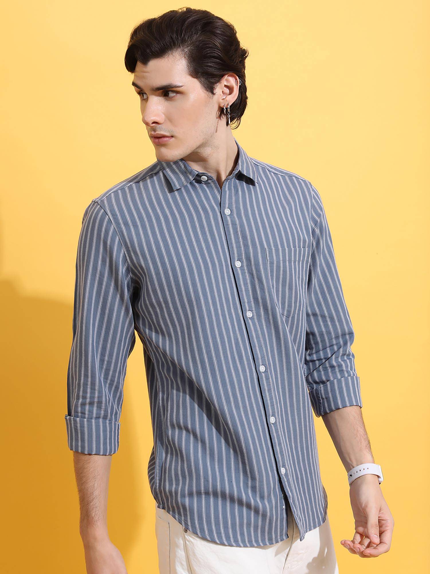 Buy HIGHLANDER Men Blue Striped Slim Fit Shirt Online