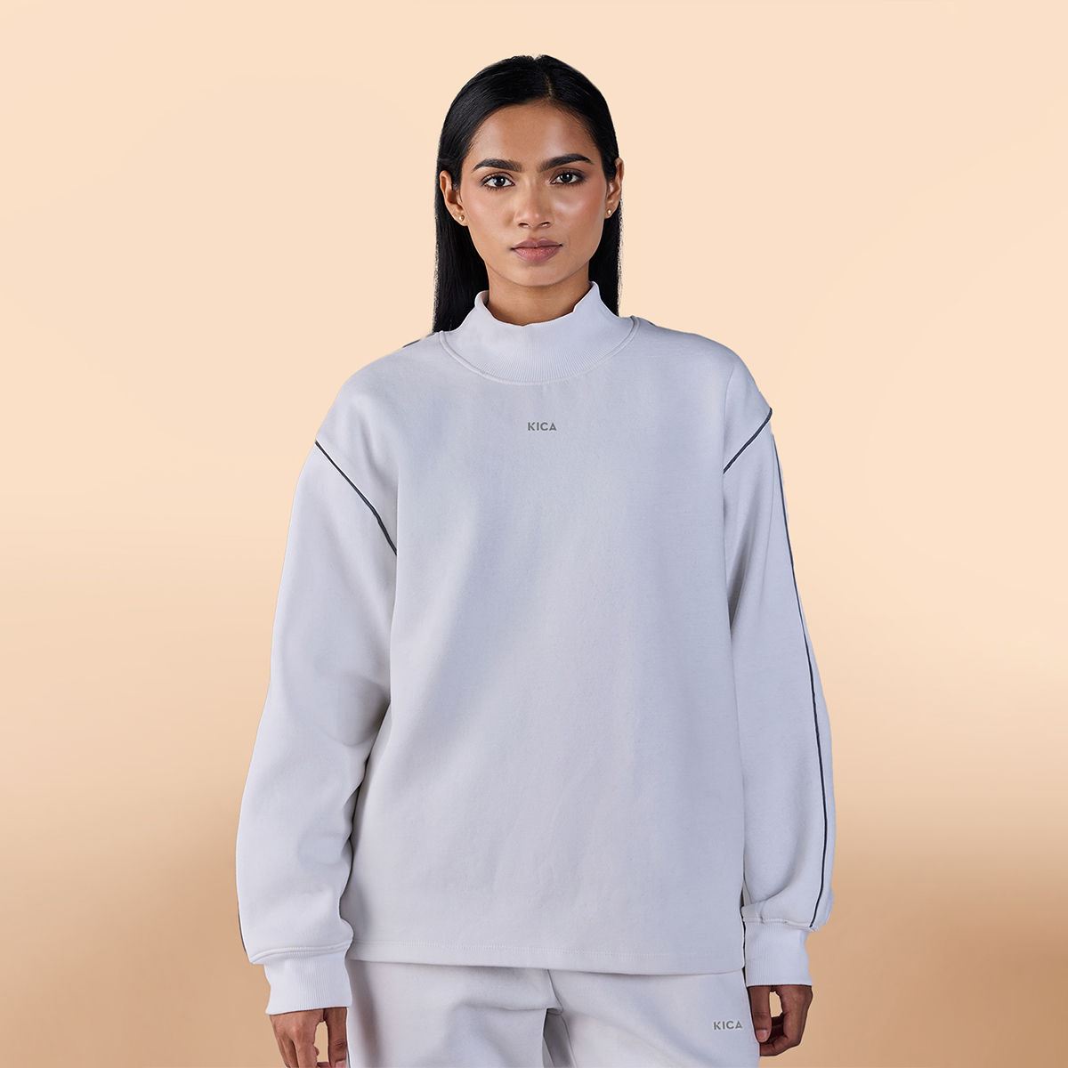 YOKE　OVERSIZED PIPING SWEAT　黒 3 Buy Kica Fleece Oversized Sweatshirt With Contrast Piping For