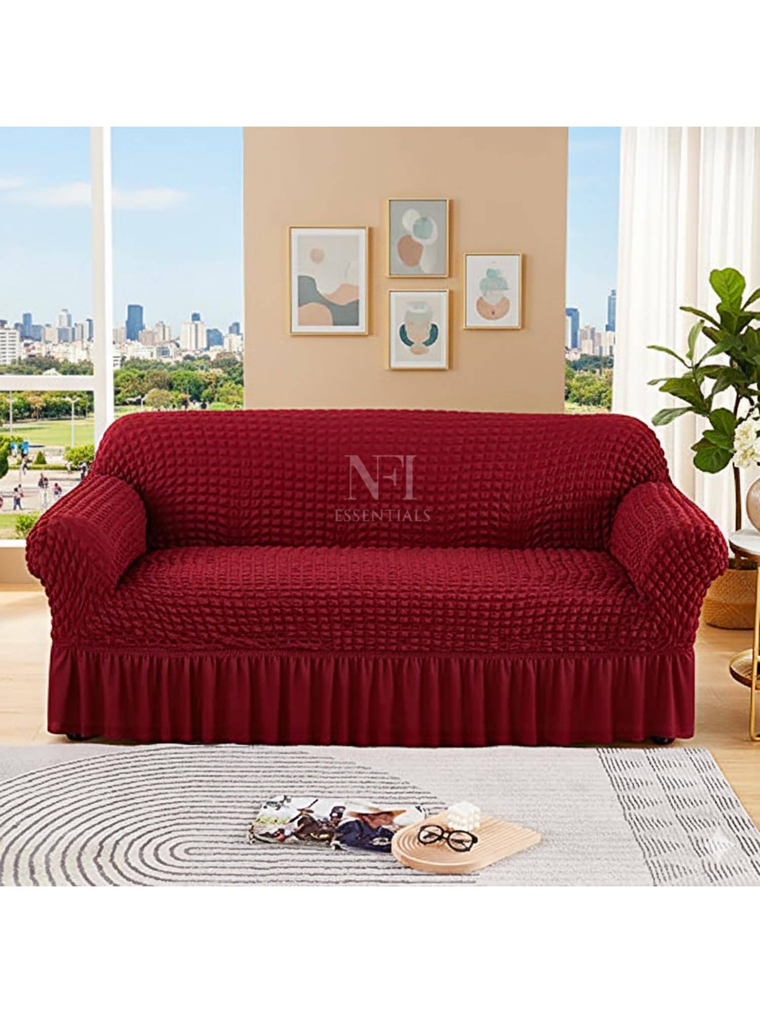 NFI Essentials Maroon Solid Modern Minimalistic Sofa Cover
