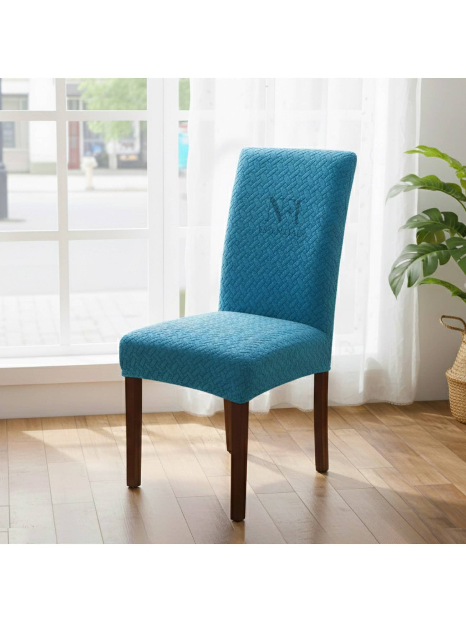 NFI Essentials Blue Solid Modern Minimalistic Chair Cover
