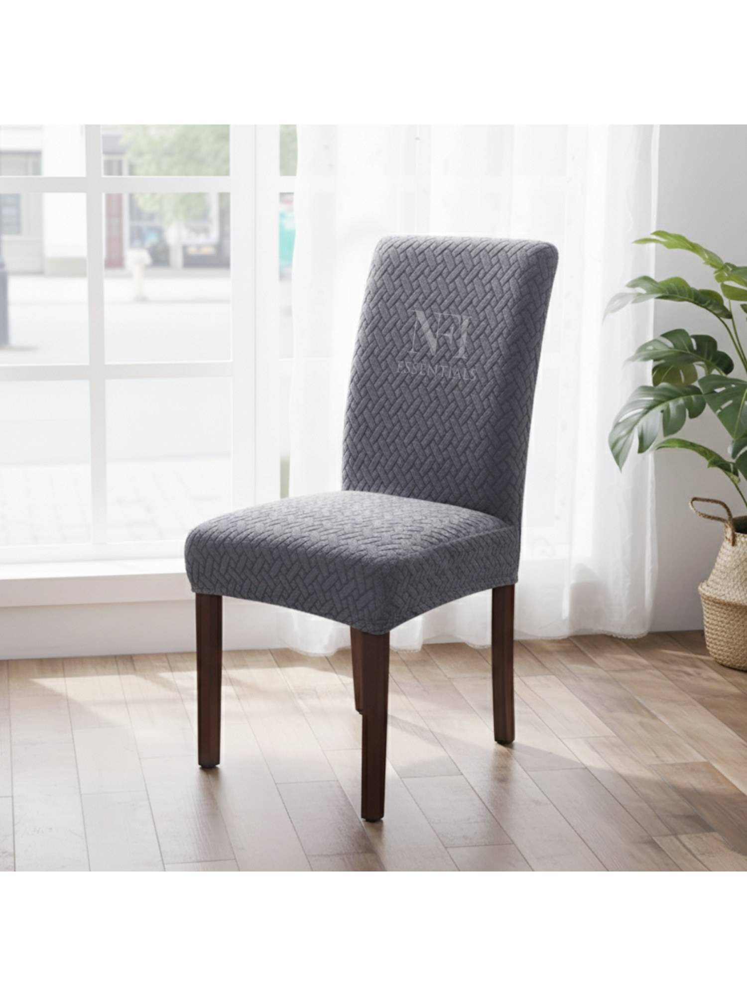 NFI Essentials Grey Solid Modern Minimalistic Chair Cover
