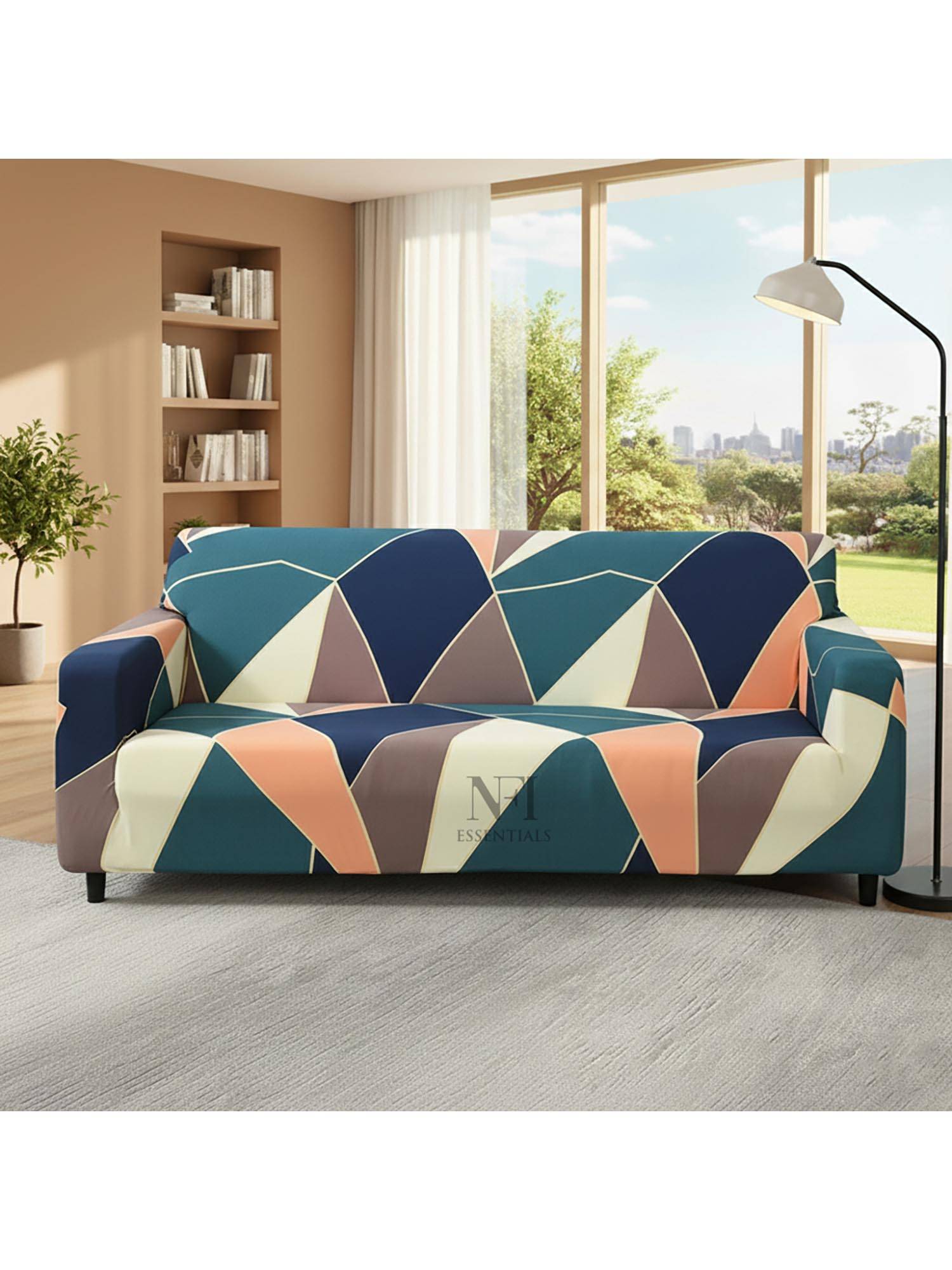 NFI Essentials Multicolour Geometric Modern Minimalistic Sofa Cover