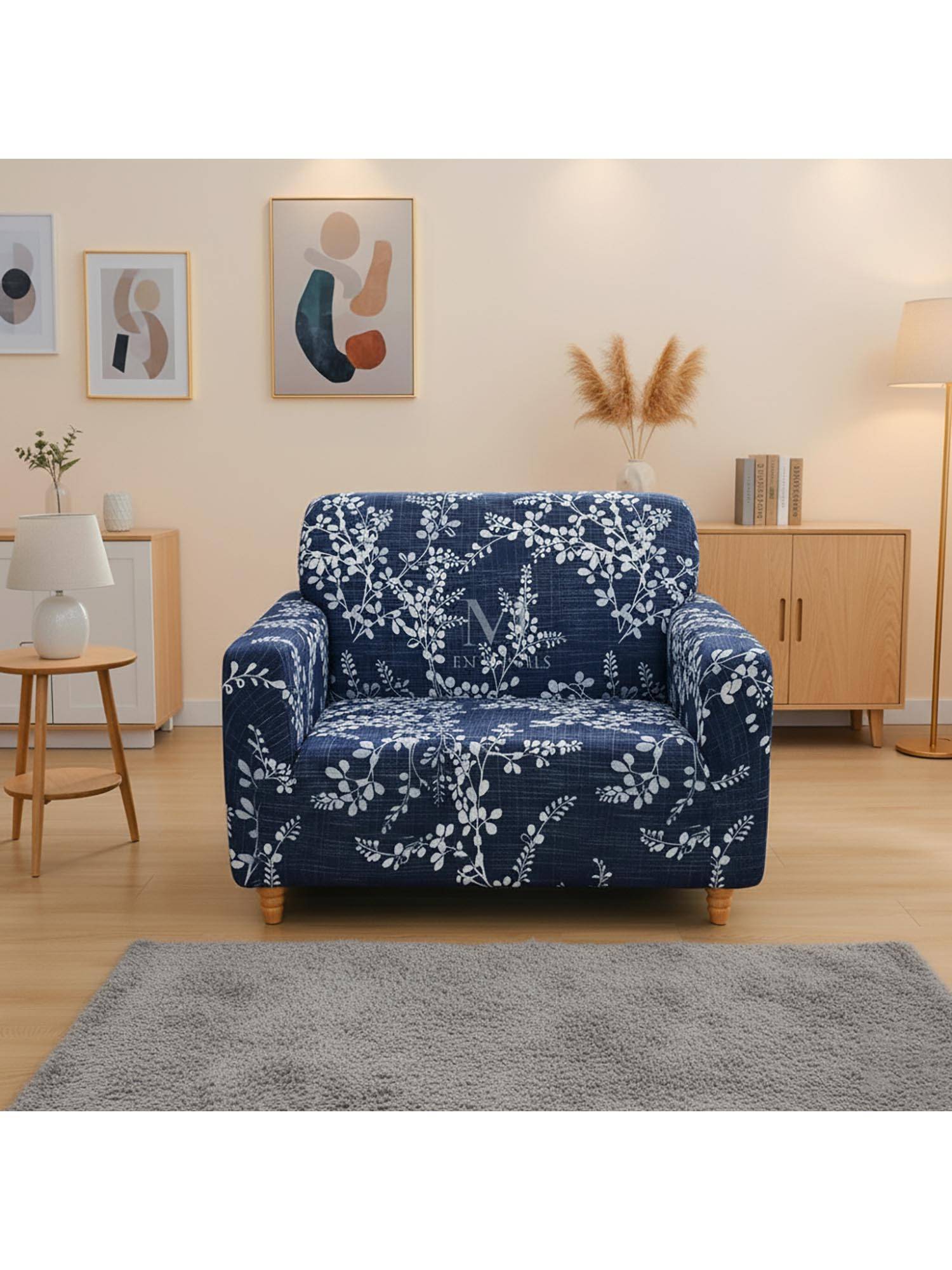 NFI Essentials Navy Blue Floral Modern Minimalistic Sofa Cover