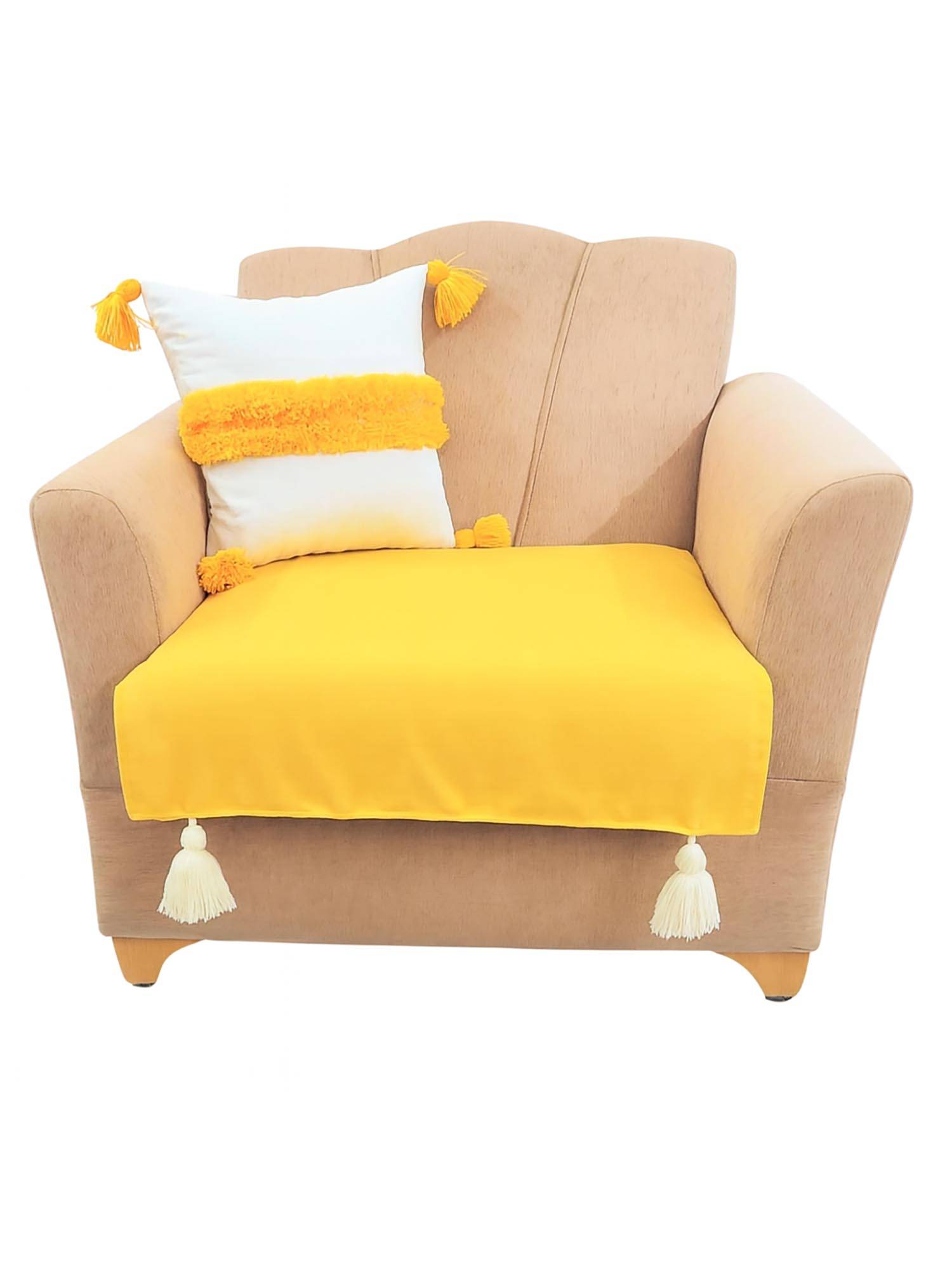 THROW PILLOW Yellow Solid Contemporary Sofa Cover (1 Seater)