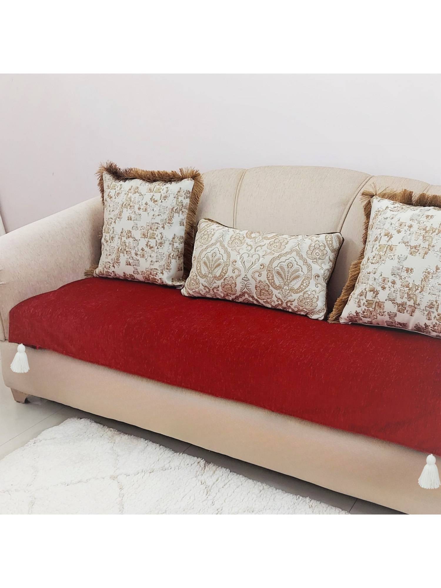 THROW PILLOW Red Solid Contemporary Sofa Cover (3 Seater)