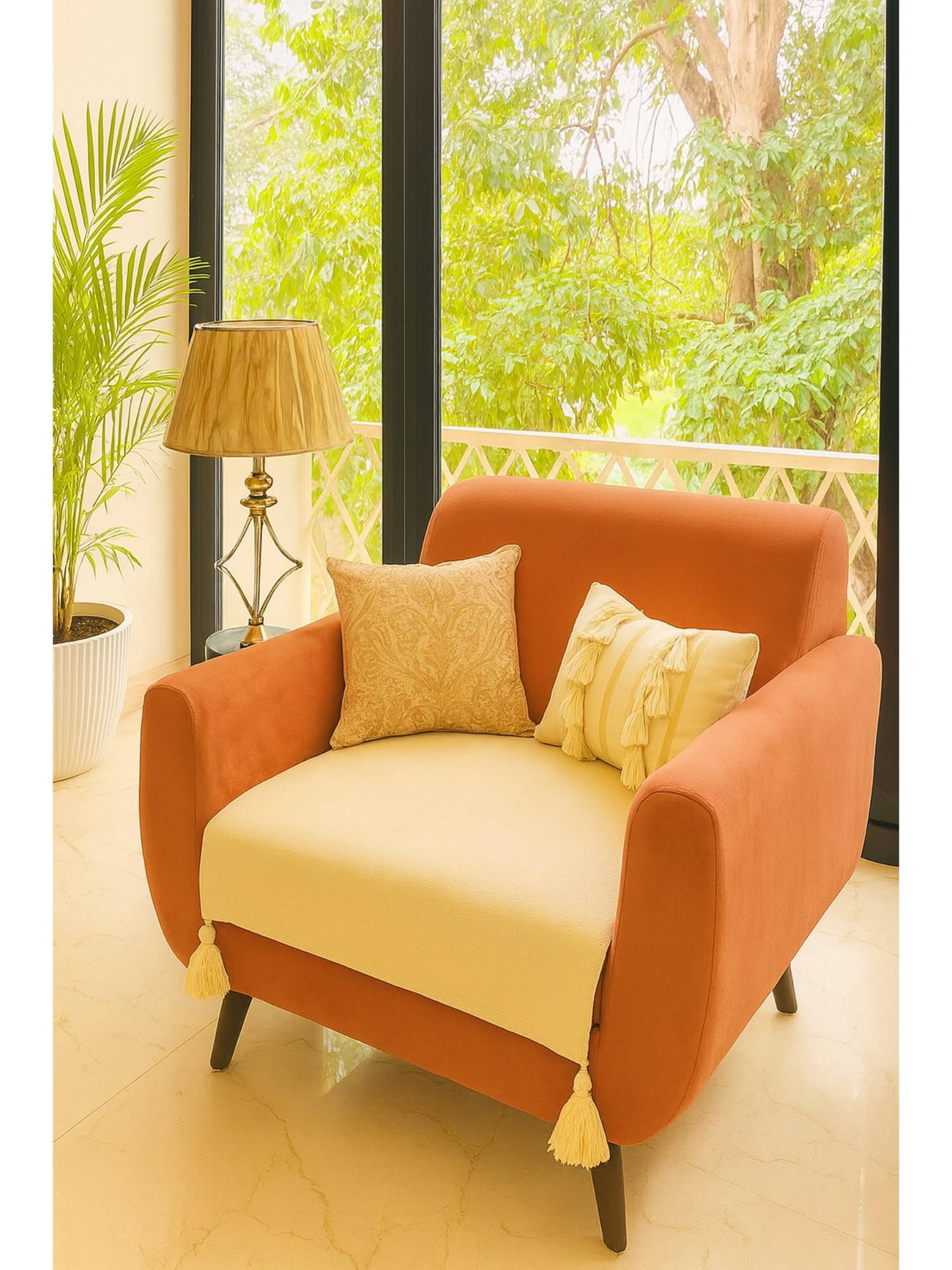 THROW PILLOW Off White Solid Contemporary Sofa Cover (1 Seater)