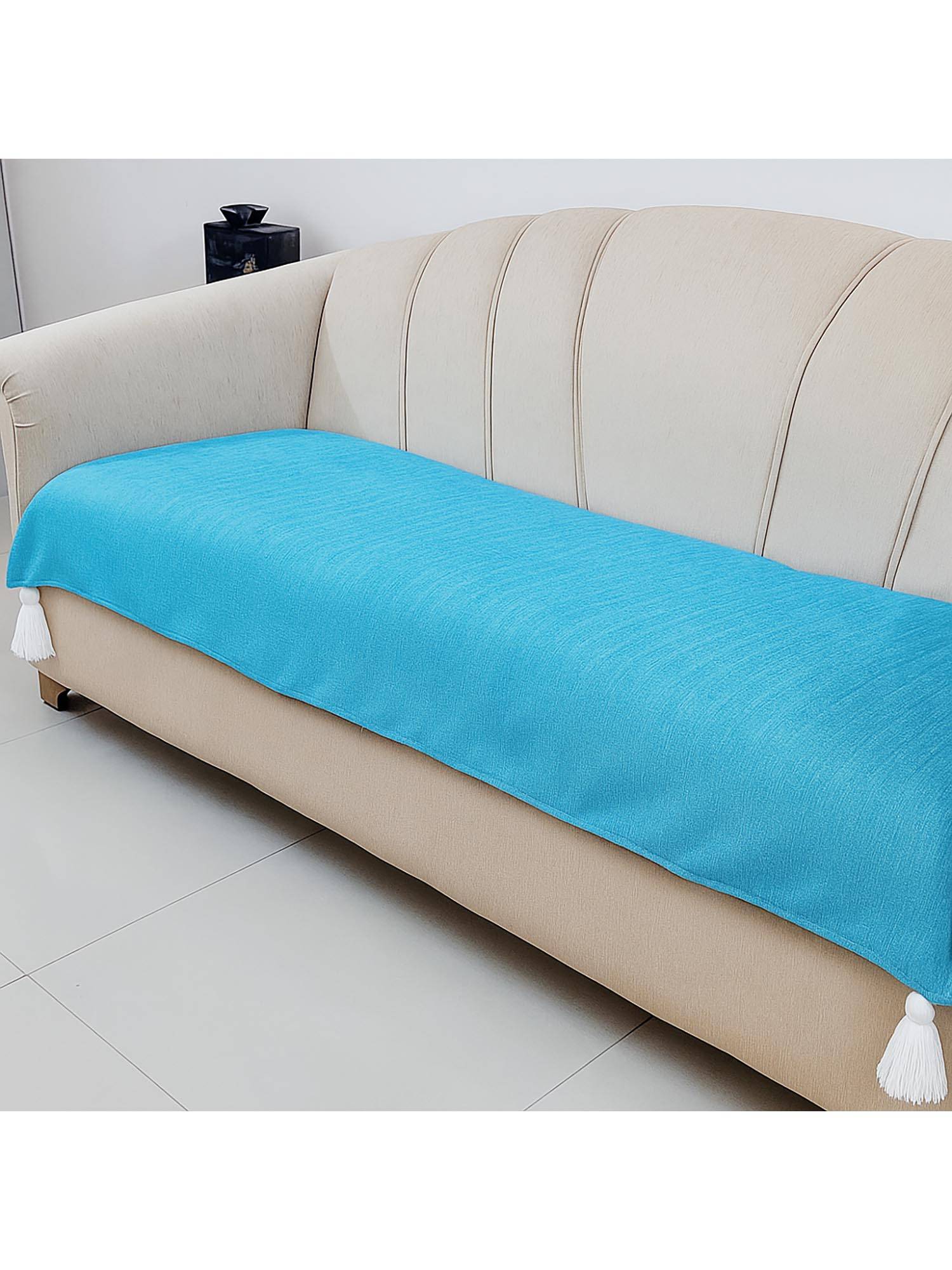 THROW PILLOW Blue Solid Contemporary Sofa Cover (3 Seater)
