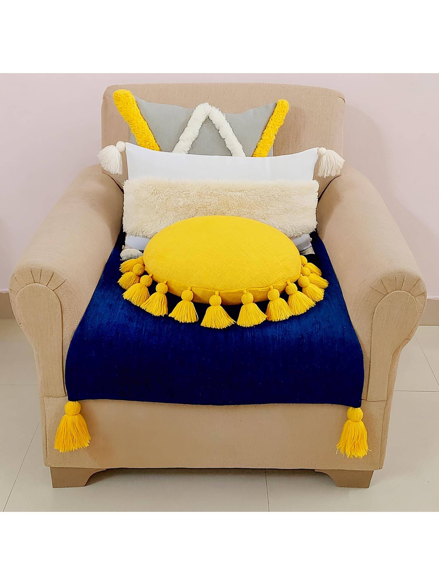 THROW PILLOW Navy Blue Solid Contemporary Sofa Cover (1 Seater)