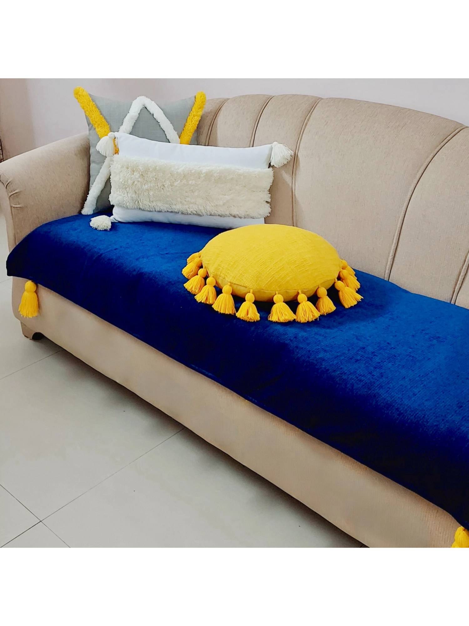THROW PILLOW Navy Blue Solid Contemporary Sofa Cover (4 Seater)