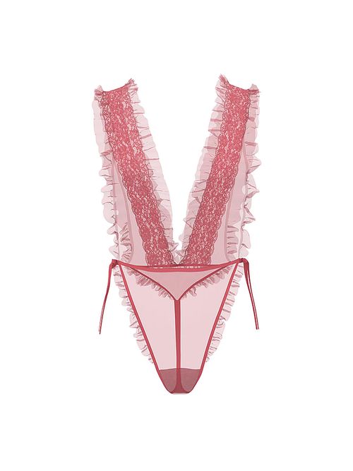 Buy Victoria's Secret Women Pink Lace Sheer High-Leg Teddy Babydoll Online