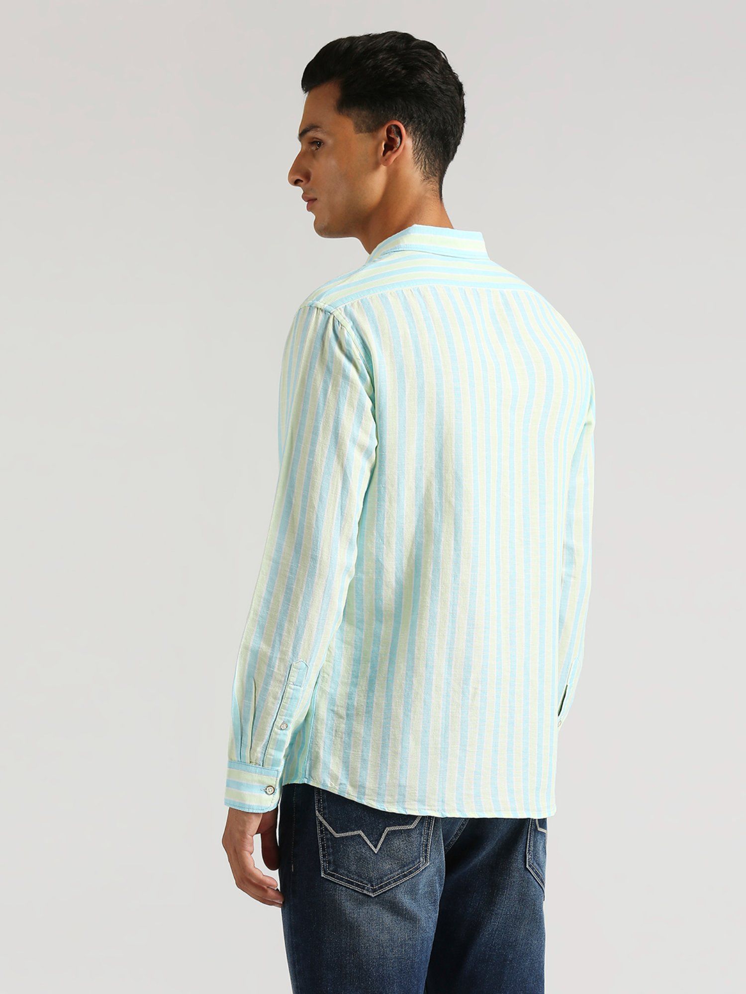 Pepe Jeans Blue Oscar Cotton Linen Stripes Shirt