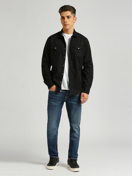 Buy Pepe Jeans Black Solid Double Pocket Full Sleeve Shirt Online