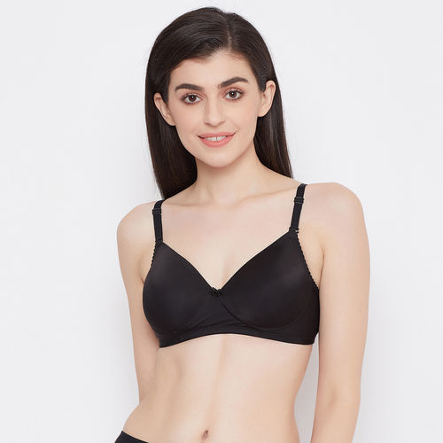 Buy Clovia Polyamide Solid Padded Full Cup Wire Free T-shirt Bra - Black  Online