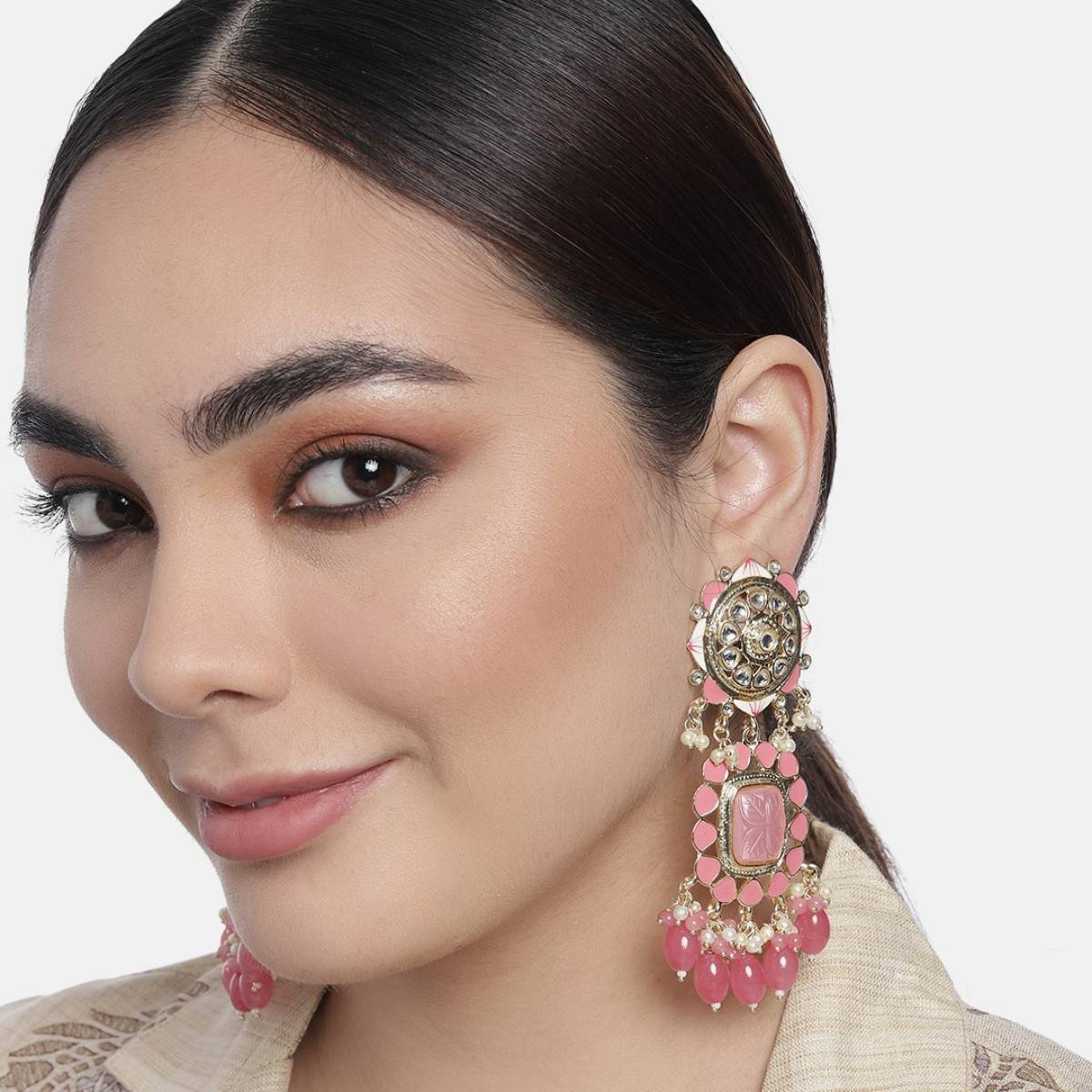Laida Women Pink Ethnic Drop Earrings