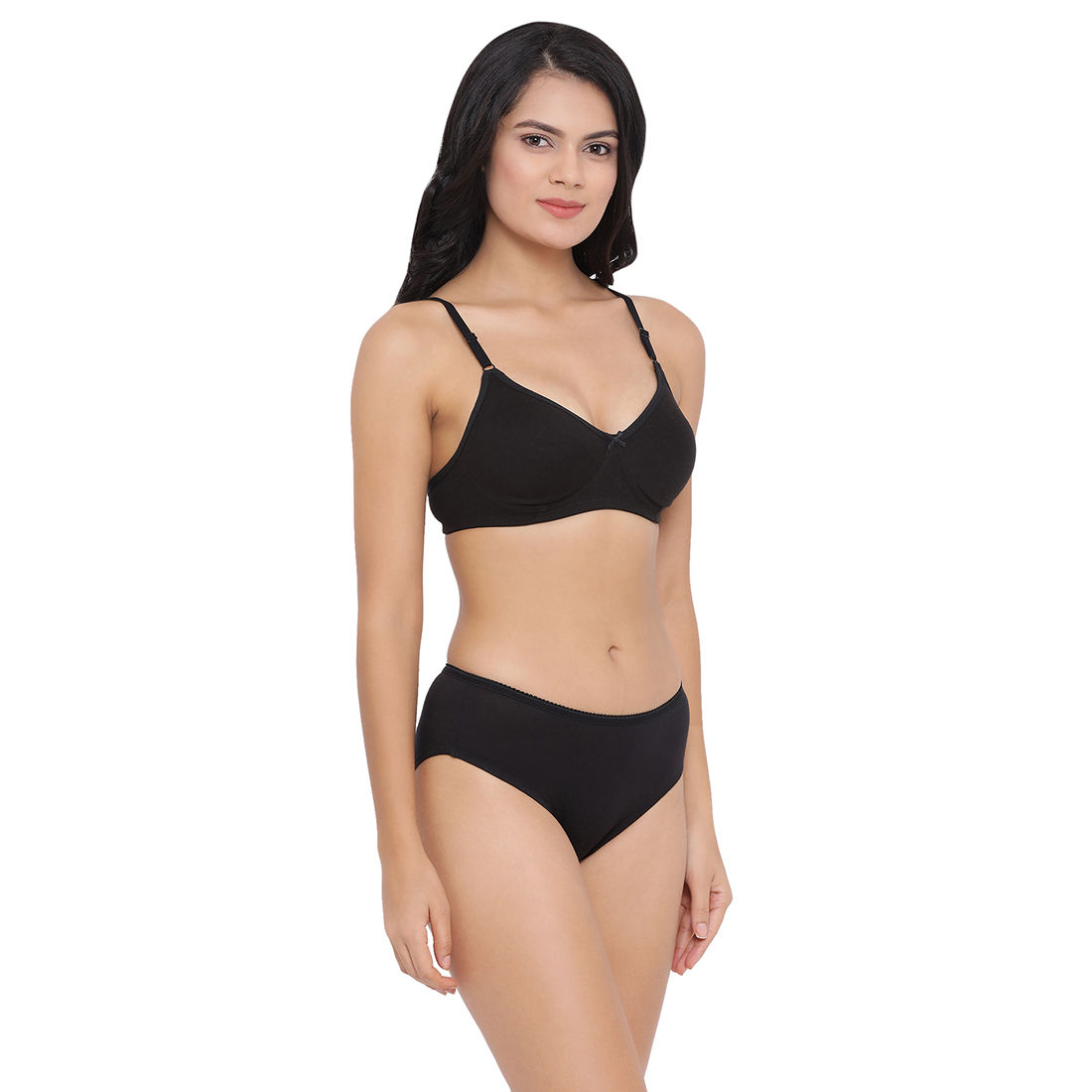 Clovia Cotton Rich Non Padded Wirefree T Shirt Bra And Mid Waist Hipster Panty Black Buy Clovia 2189