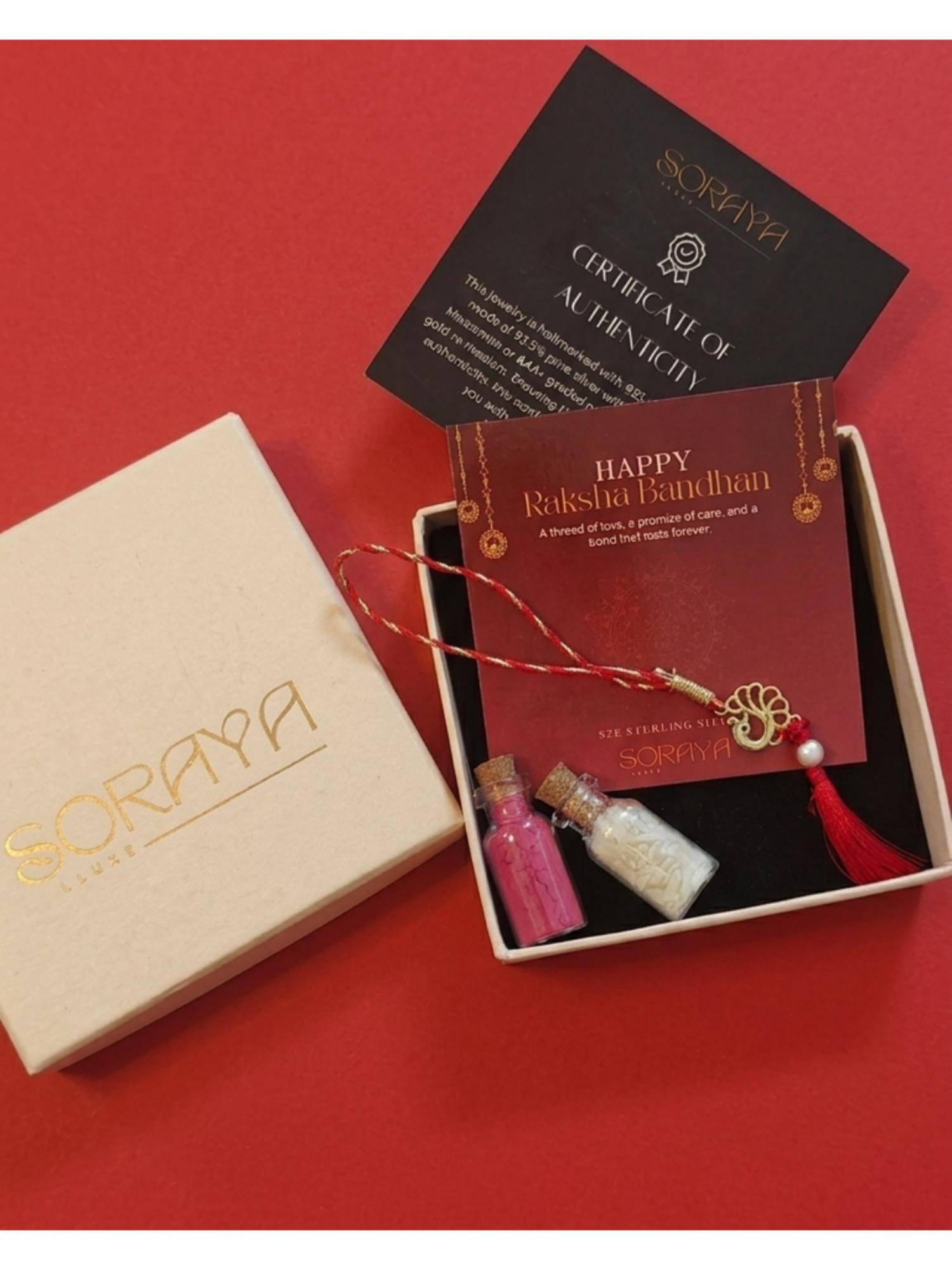 Soraya Luxe 925 Silver 18K Gold Plated Peacock Pearl Lumba Rakhi For Bhabhi