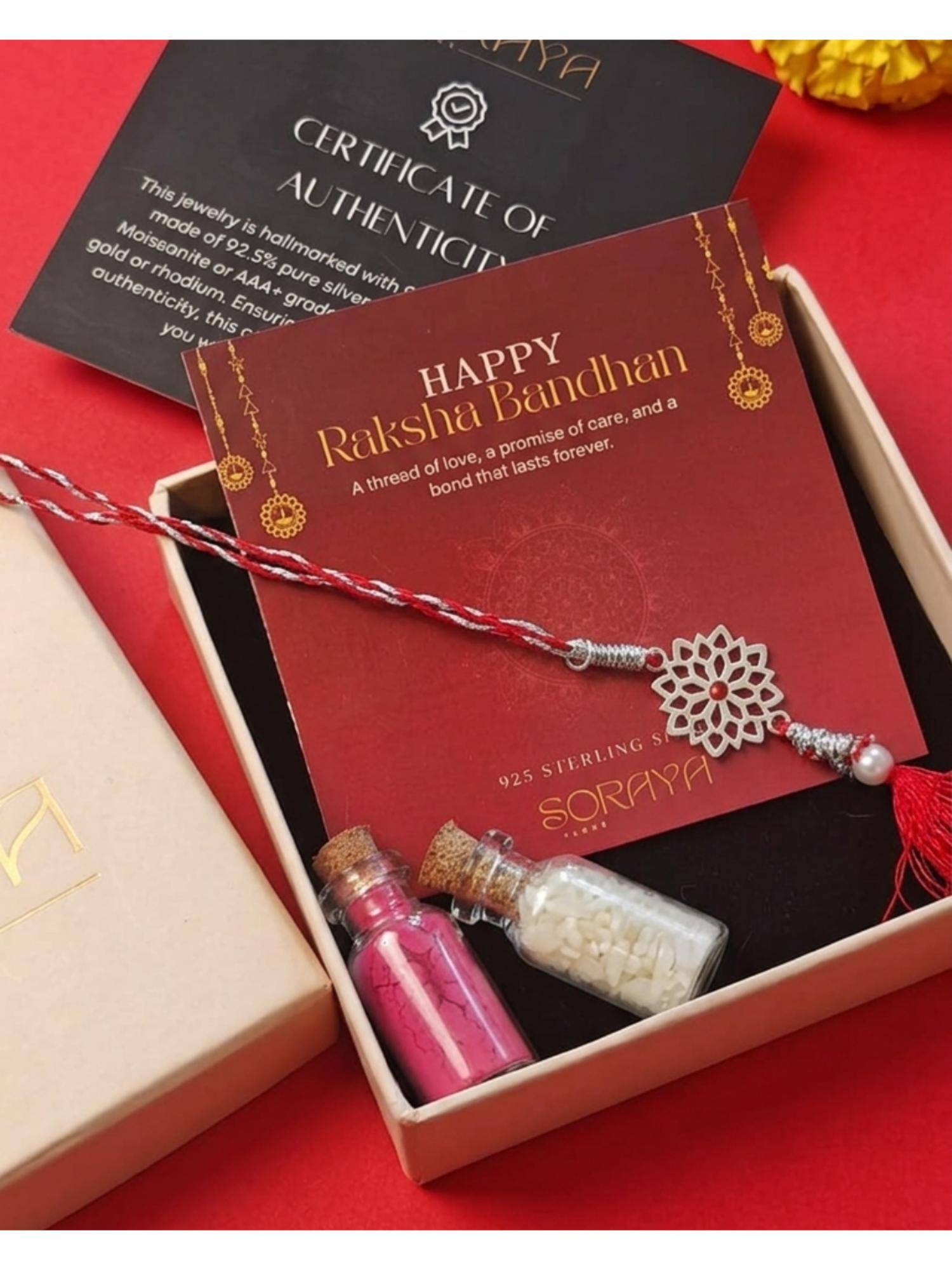 Soraya Luxe 925 Sterling Silver Rhodium Plated Floral Lumba Rakhi for Bhabhi