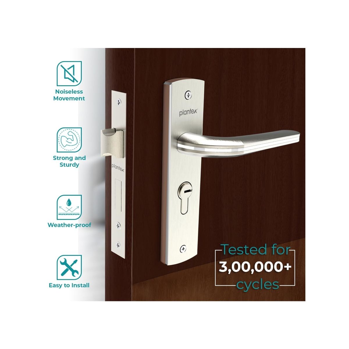 Buy Plantex Heavy Duty Door Lock Set with 3 Keys (8077 Chrome