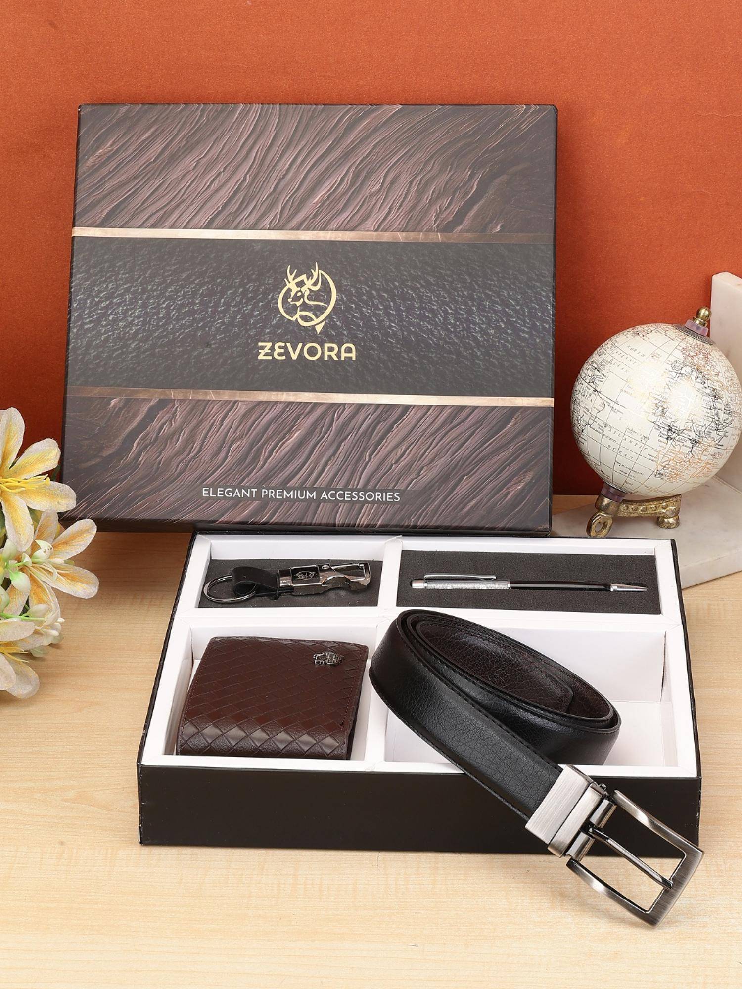 Zevora Buy ZEVORA Men Reversible Black Belt with Wallet, Pen & Keychain Online
