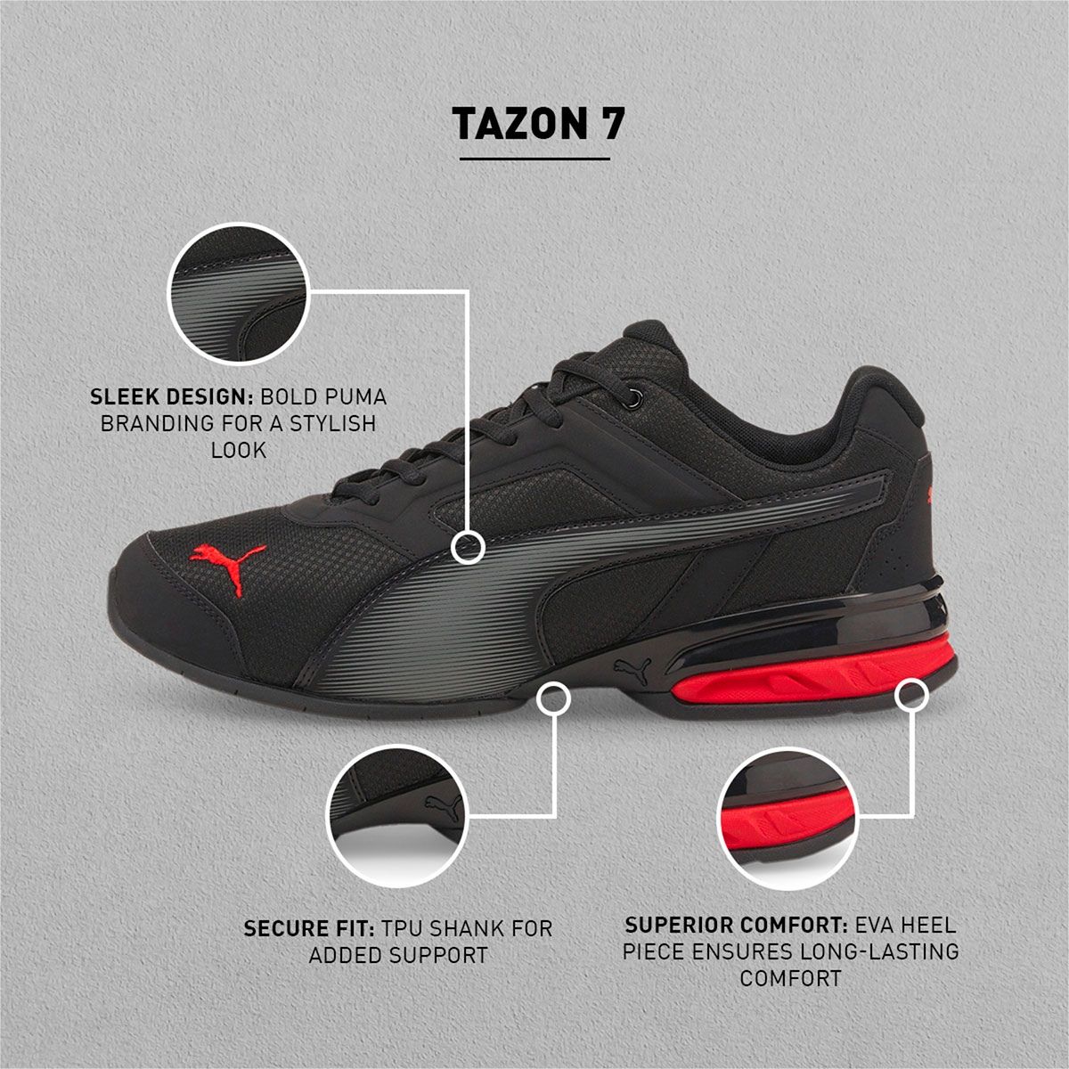 Puma Tazon 7 Black Running Shoes (UK 6 