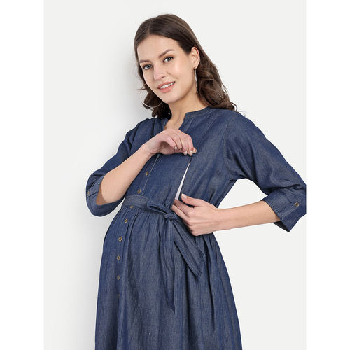 white christmas dresses Denim Blue Pinafore Feeding Dress