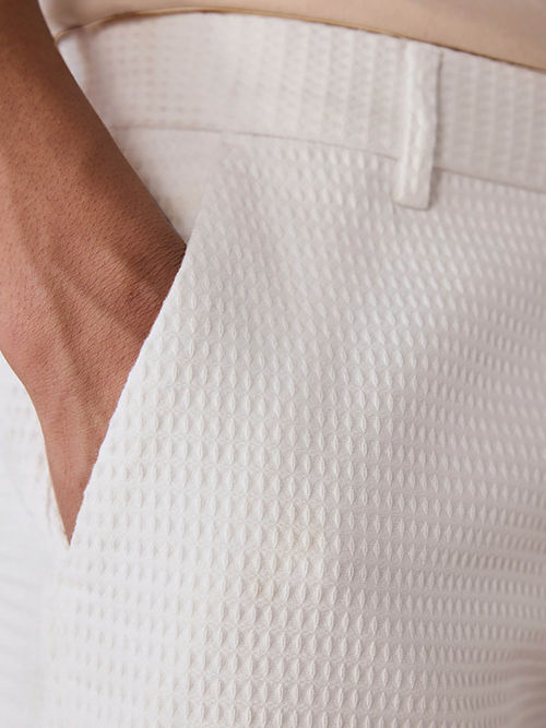 Buy Andamen Regular Fit Men White Structure Cotton Waffle