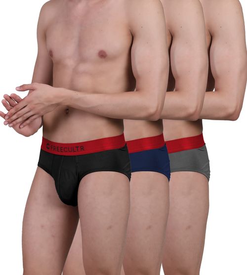 FREECULTR Mens Underwear AntiBacterial Micromodal AntiChaffing Brief, Pack  of 3 - Multi-Color (L)