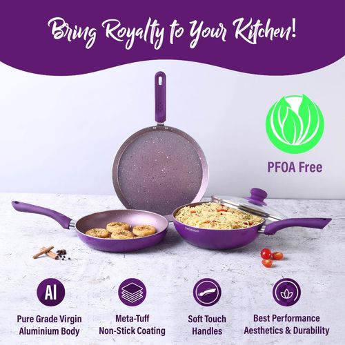 Royal Velvet 4Pc Non-stick Cookware Set- 3mm, Purple, 2 Years Warranty –  Wonderchef