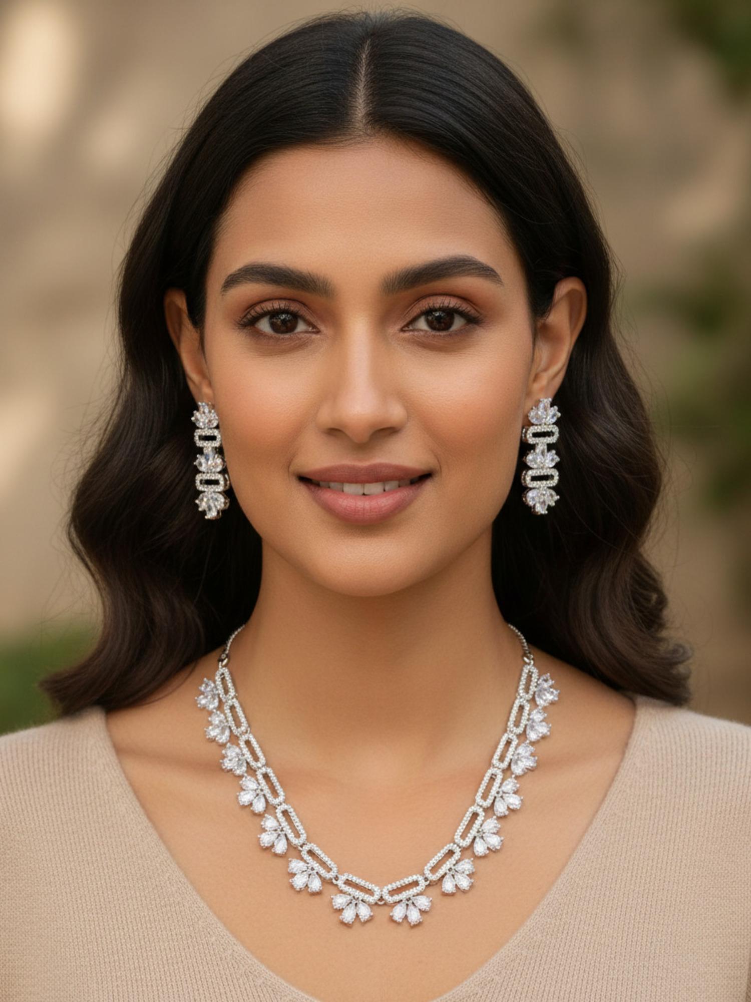 アクセサリー noguchi BIJOUX / NN4052-WH Lace Necklace Buy Jewelz White Sparkling Ad Floral Lace Necklace and Earring Set