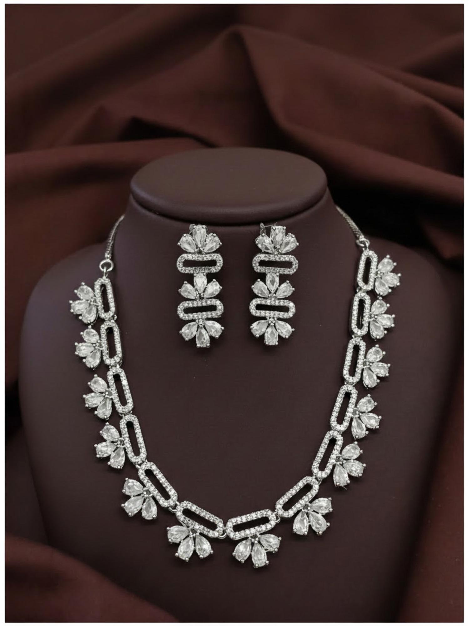 Buy Jewelz White Sparkling Ad Floral Lace Necklace and Earring Set