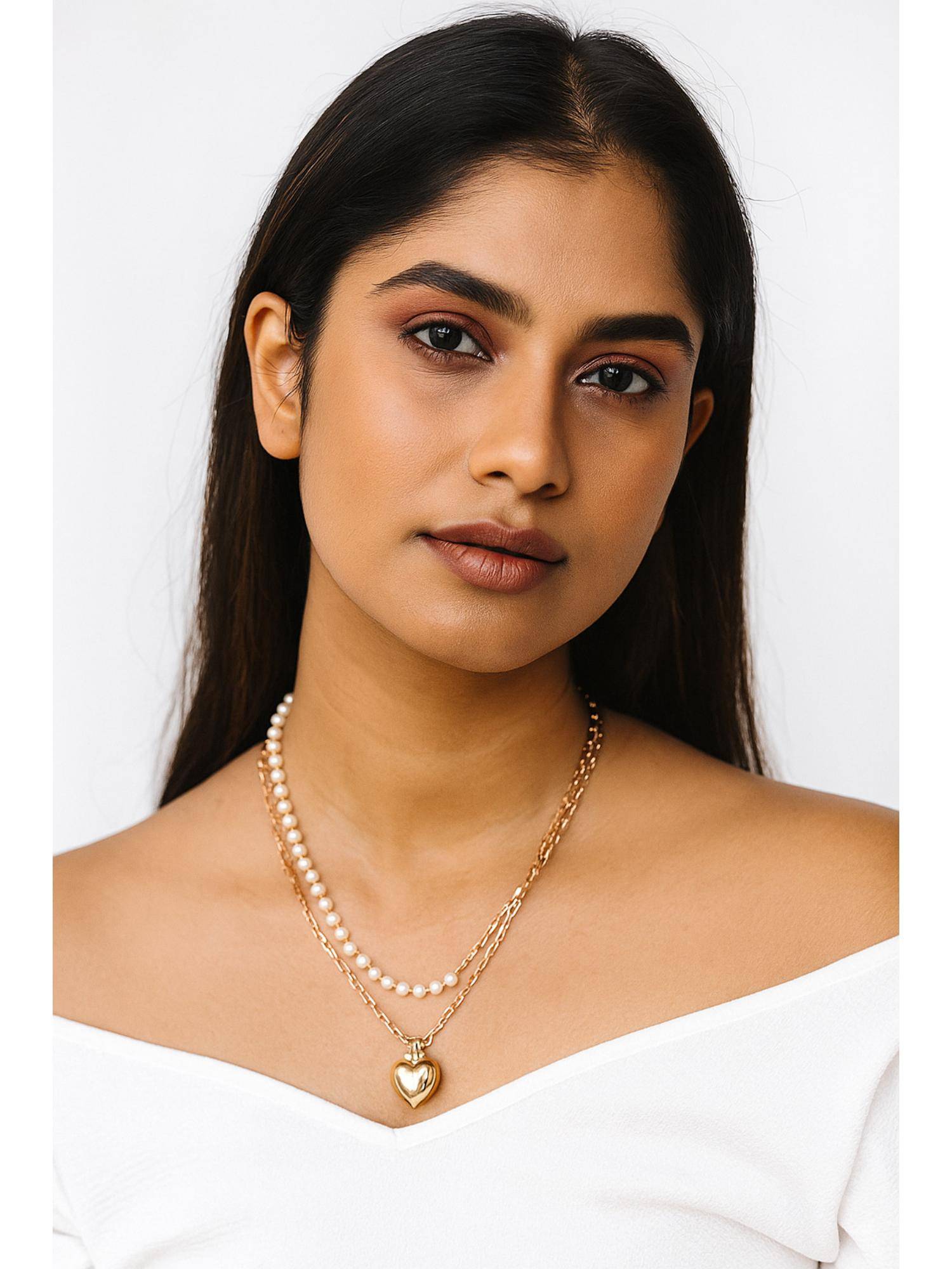 Jewelz Multi-Color Layered Pearl Necklace with Gold Heart Pendant (Pack of 2)