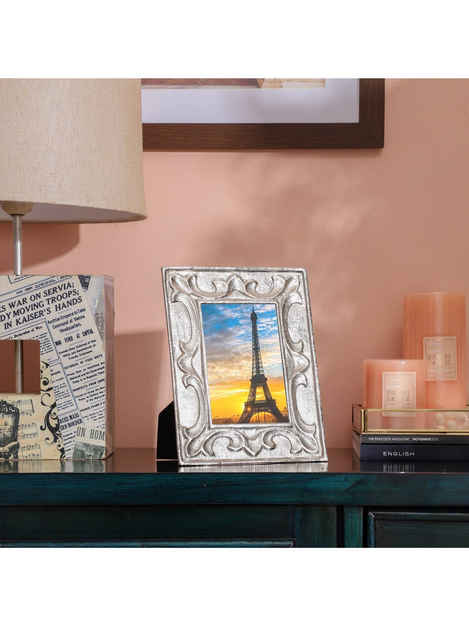 De Maison Decor Leaf Pattern Photo Frame Silver 5x7 Inch