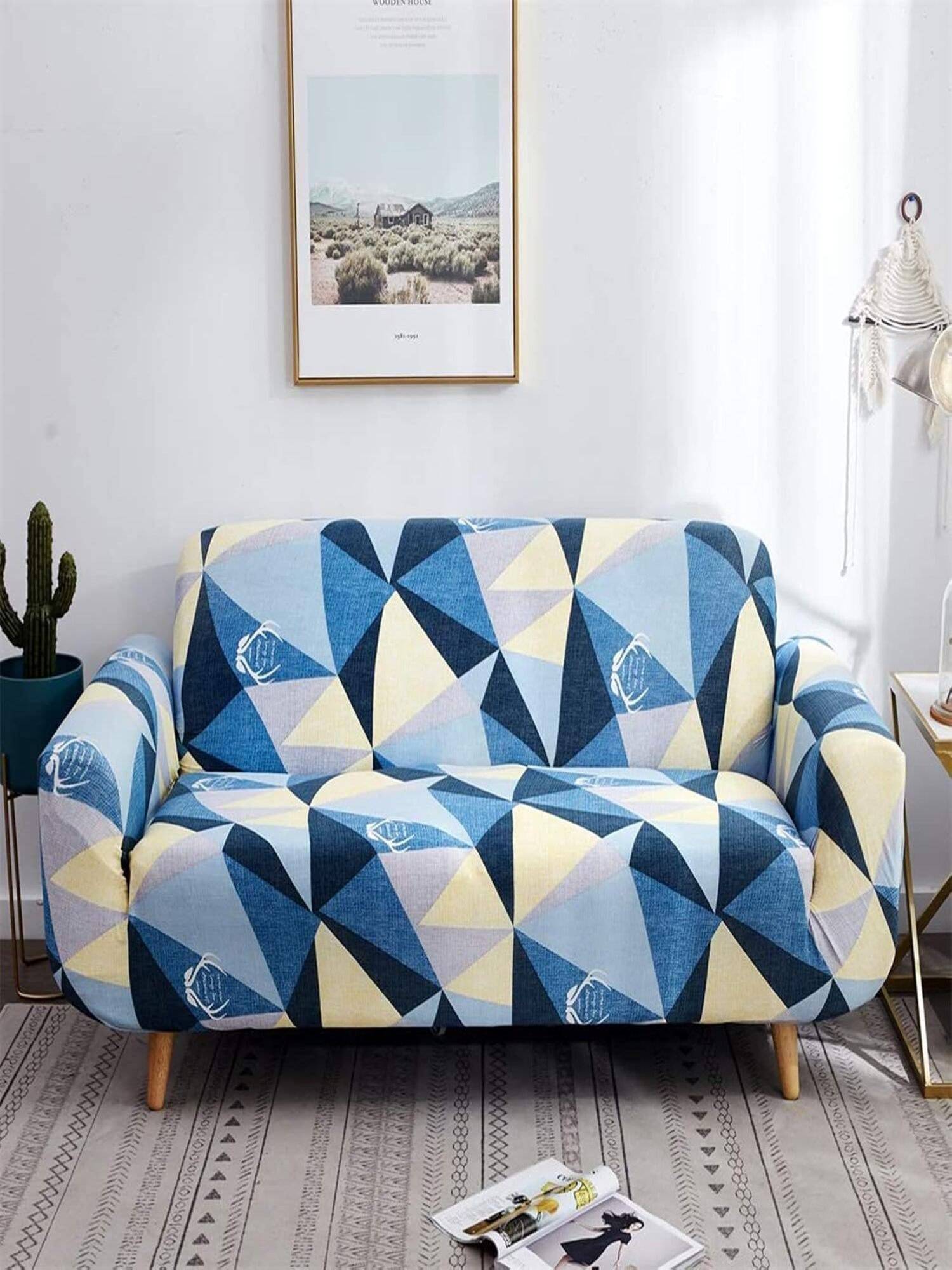 House of Quirk Double Seater Sofa Cover For Couch Flexible 140 Gsm Sofa Slipcover - Blue
