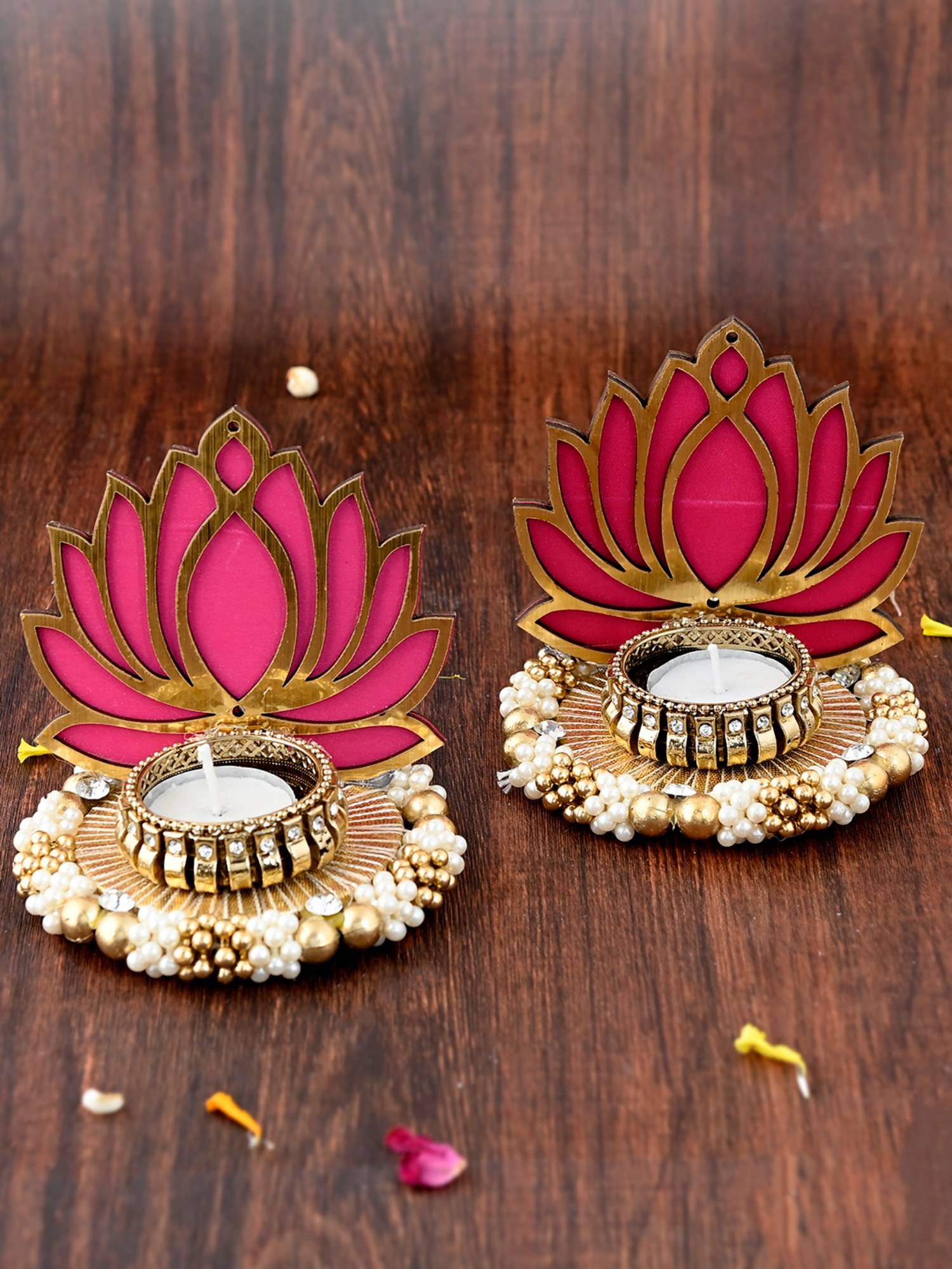 AAPNO RAJASTHAN Lotus Design Metal Tea Light Artistry (Pack of 2)