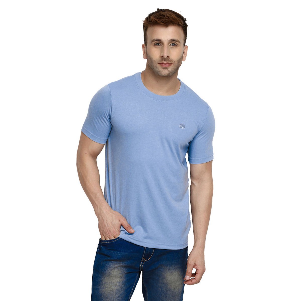 CHKOKKO Blue Round Neck T-Shirt (3XL)