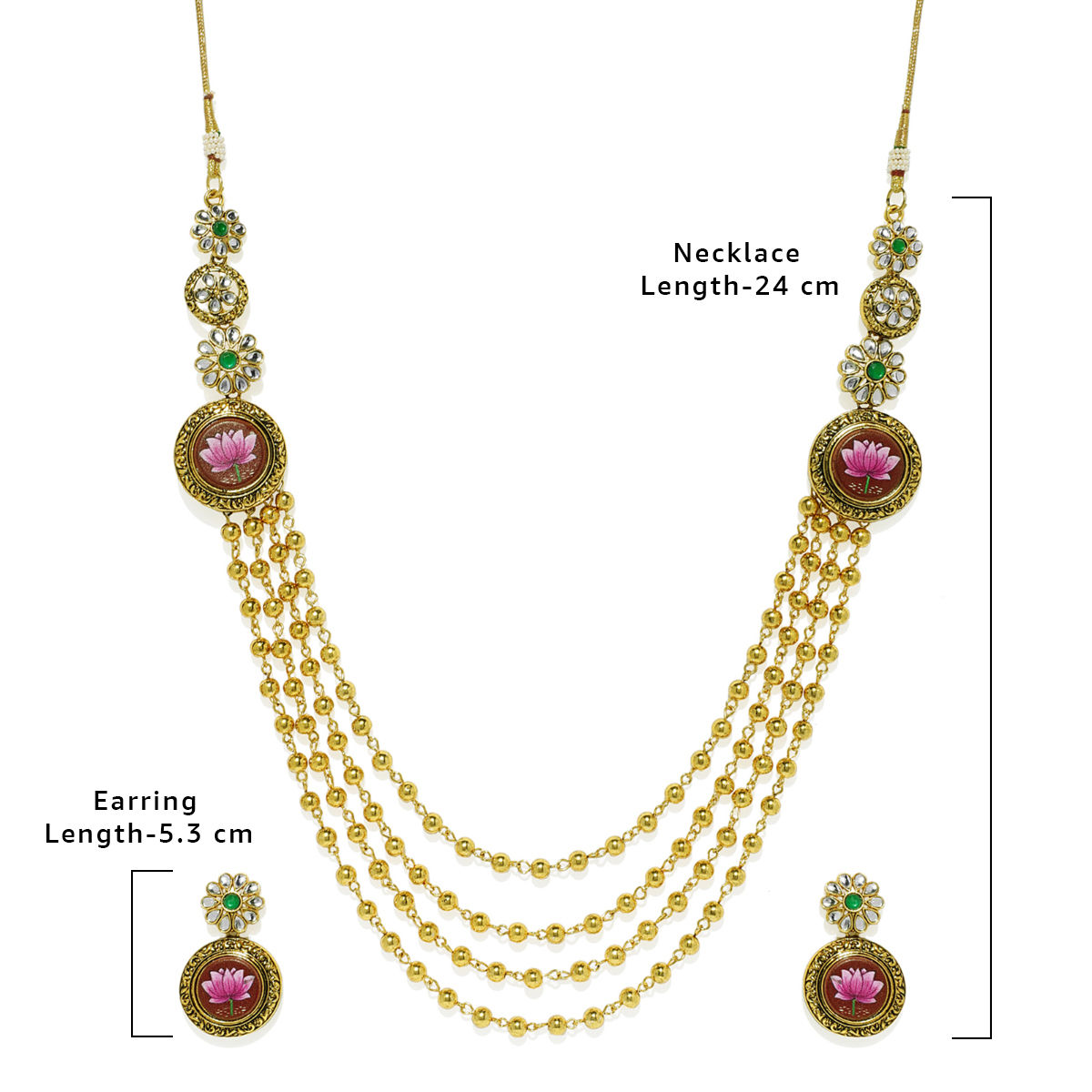 Zaveri Pearls Antique Gold Tone Multi Layers Long Lotus Necklace