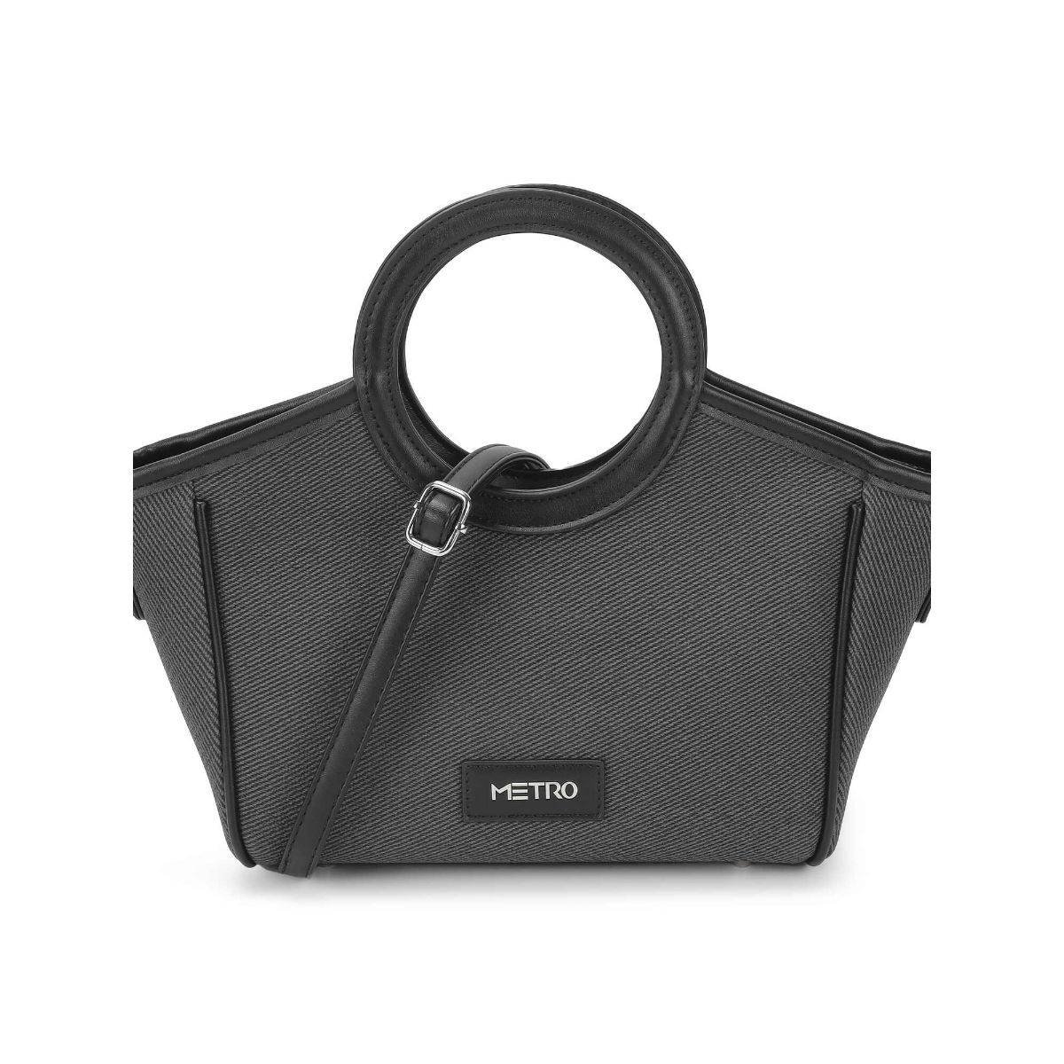 Metro Women Black Casual Solid Satchel with Detachable Strap