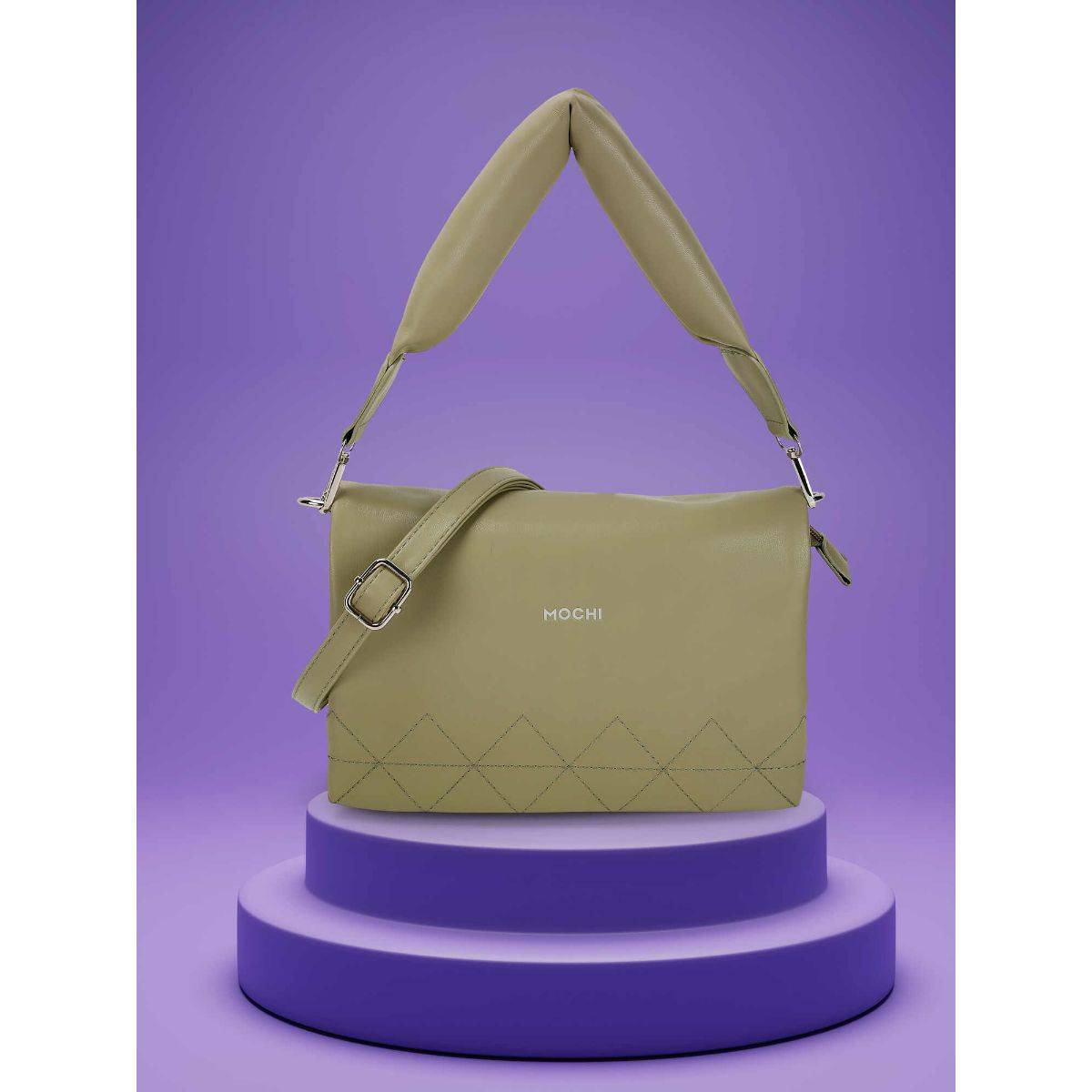 Mochi Women Green Casual Solid Sling Bag with Detachable Strap
