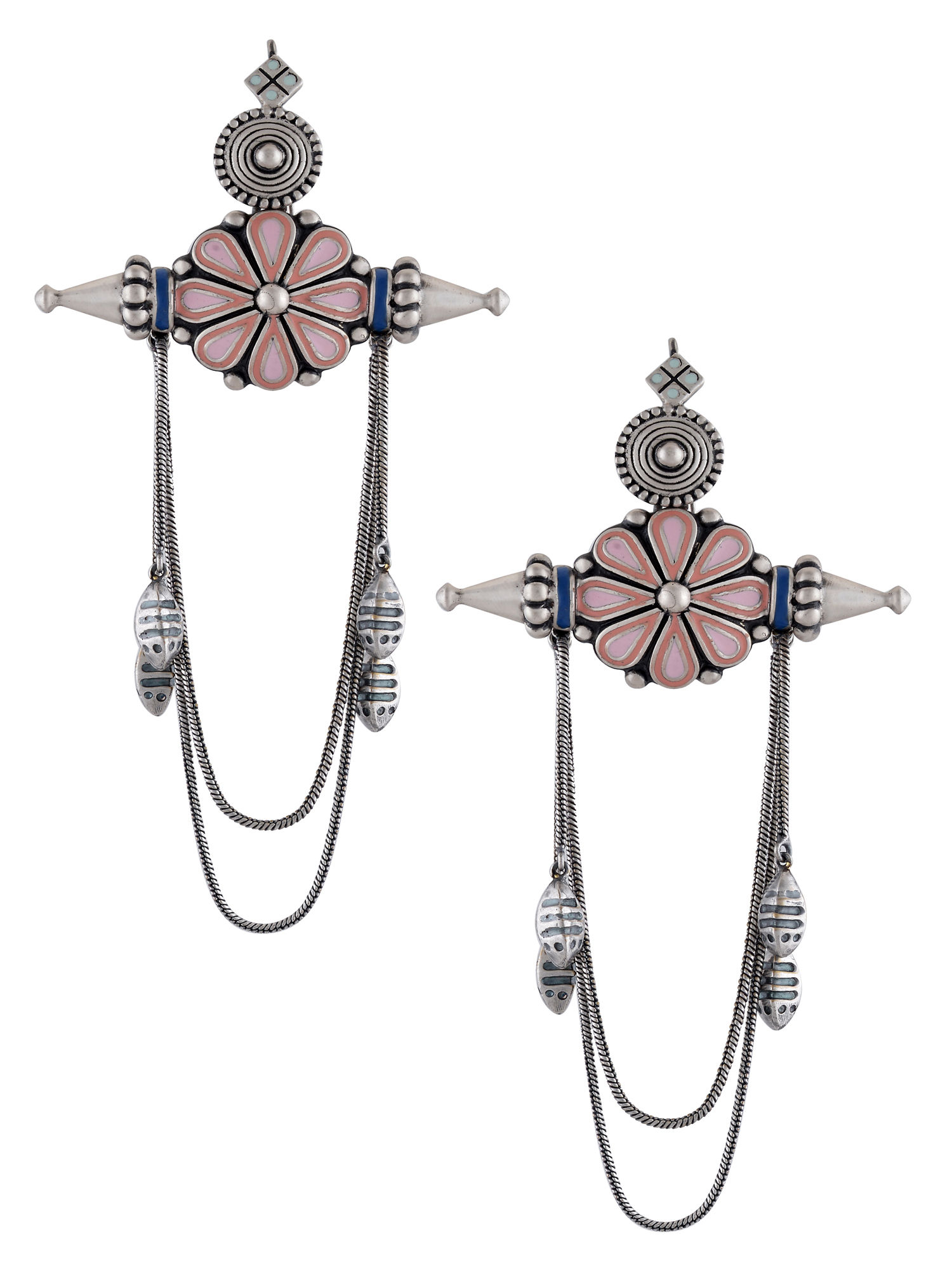 Pink Enamel Chandrika Flower Earrings