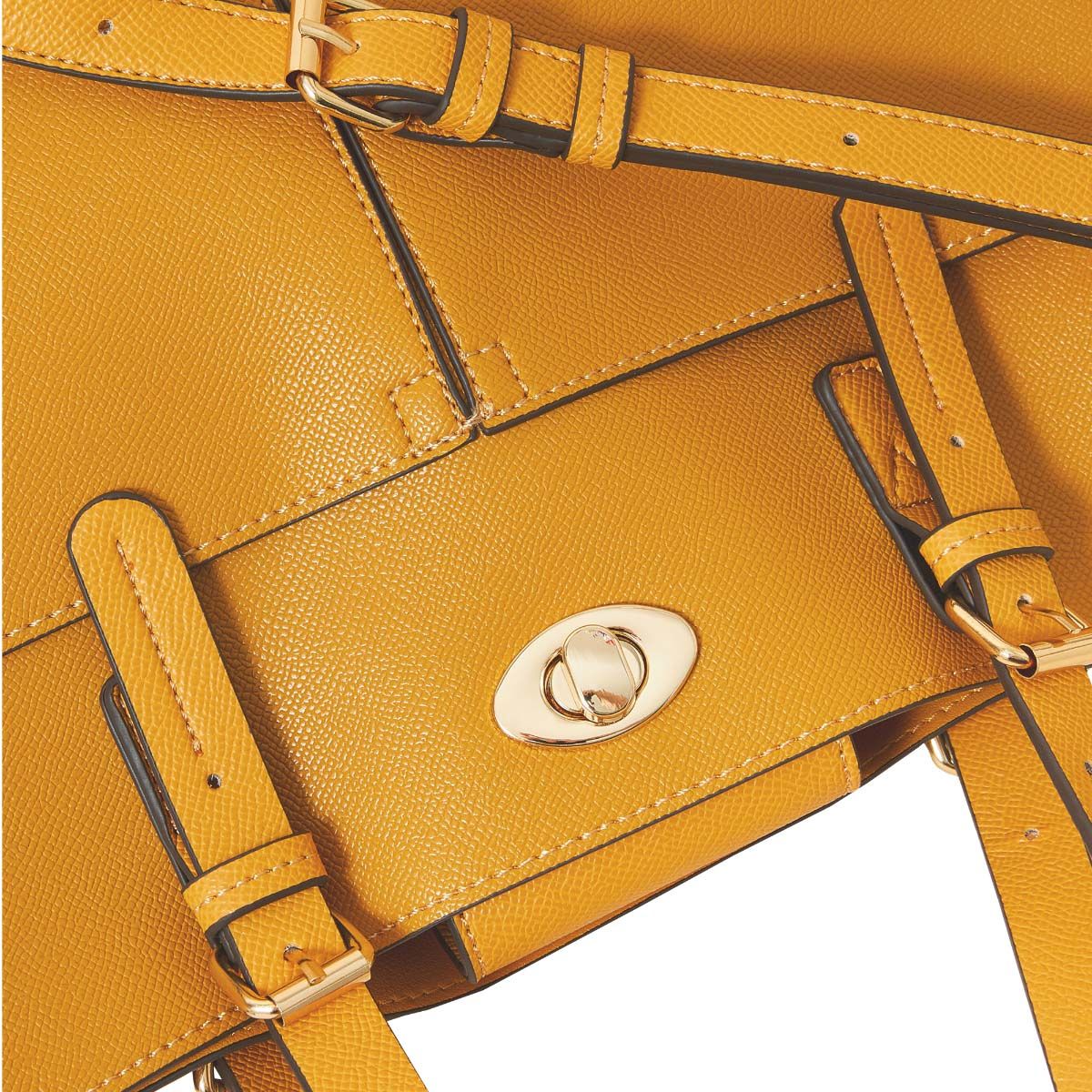 Accessorize London Women's Faux Leather Yellow Large Lock Handheld Bag