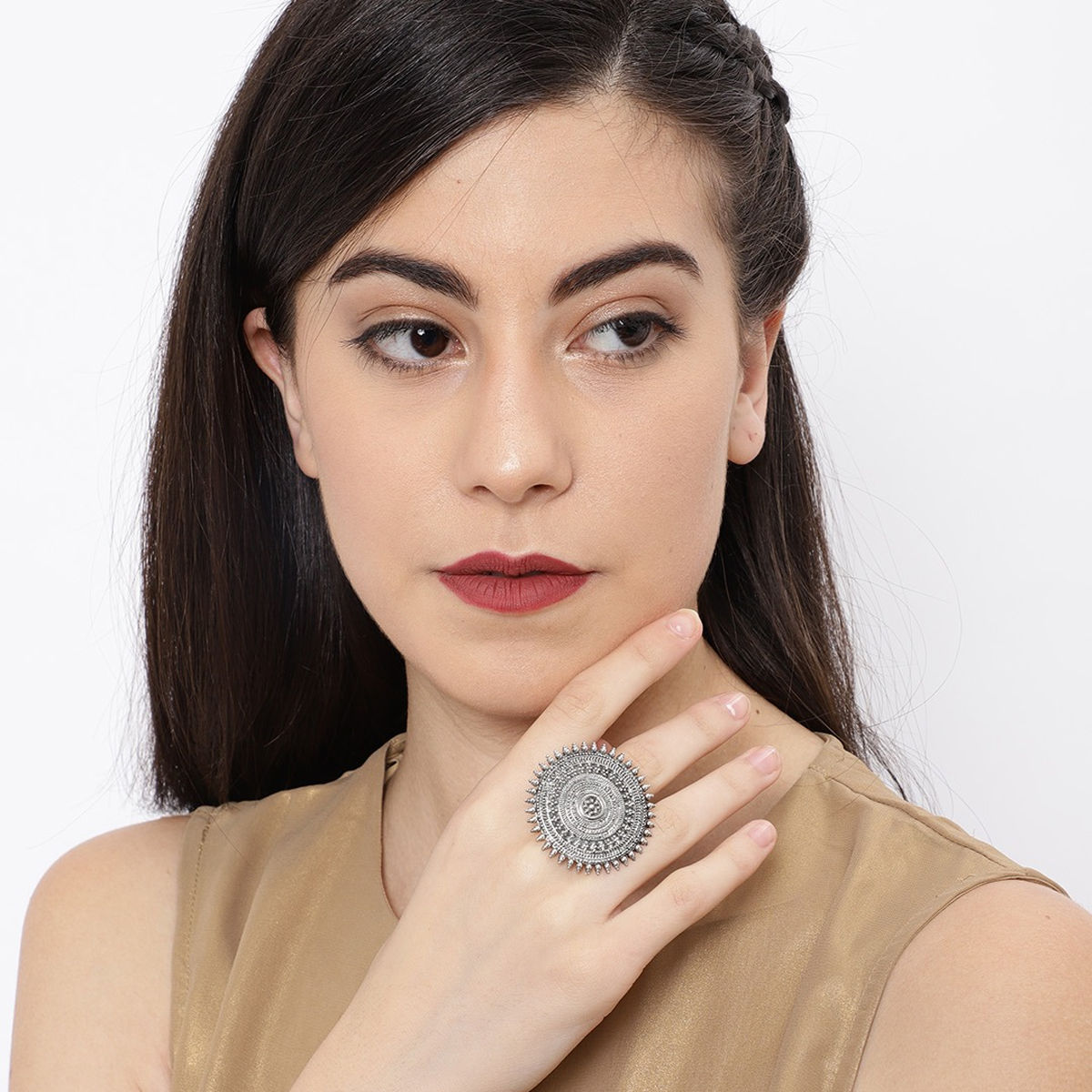 Fida Women Oxidised SilverPlated Divya Handcratfted Adjustable Finger