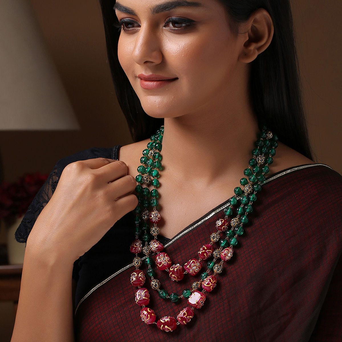 Ava Emerald Green Waterfall Drop Statement Necklace & Earring Set Emerald  Green by Jaipur Rose Luxury Indian Designer Jewellery | Jaipur Rose