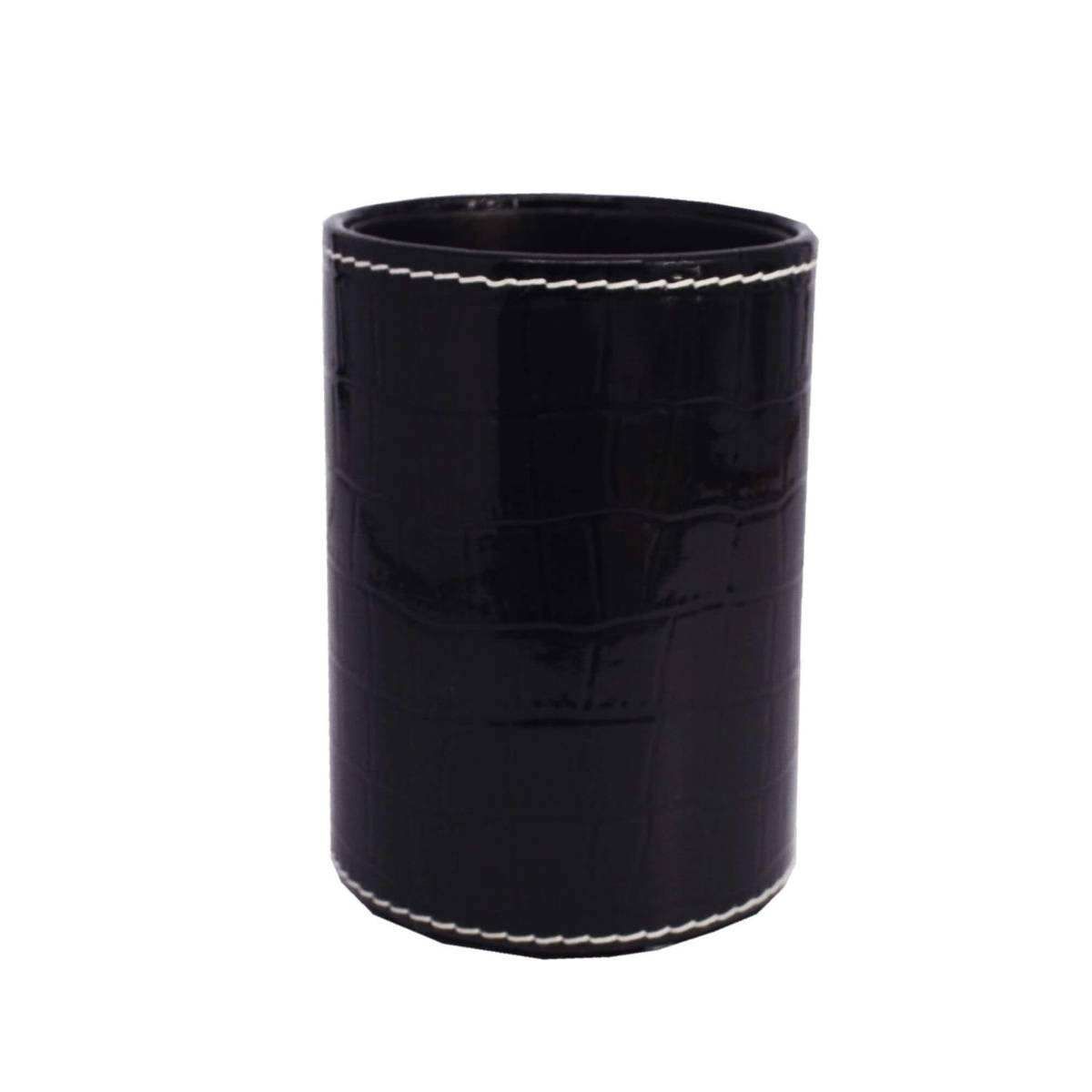 Premsons Stylish Crocodile Print Round Leather Pen - Pencil Desk Organizer - Black