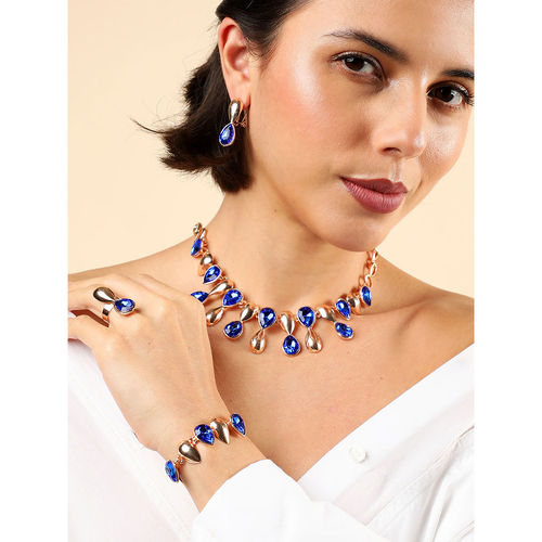 SOHI Blue Stone Gold Plated Jewellery Set