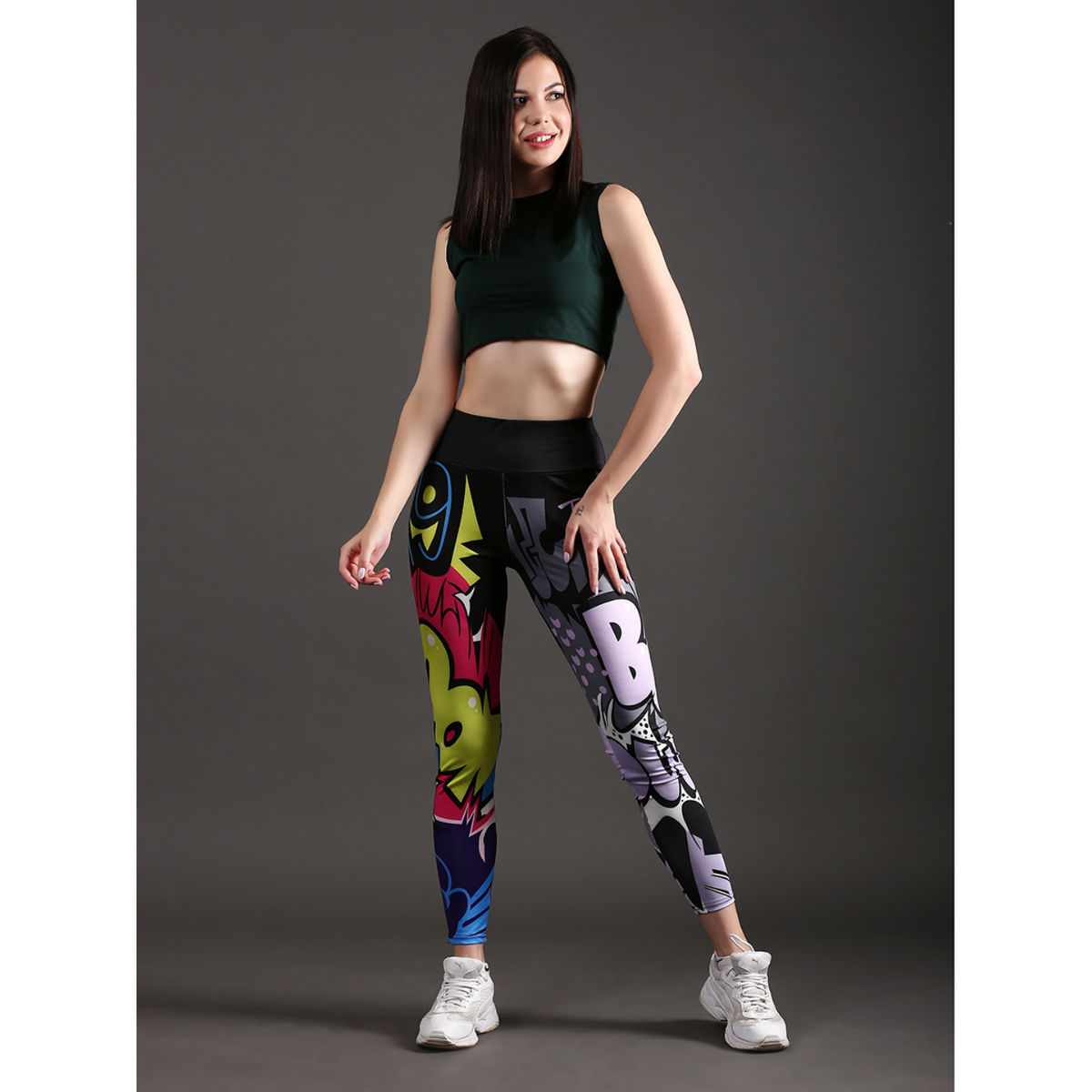 Letter Printed Yoga High Waist Sports Leggings, Color Block Graffiti Butt  Lifting Tummy Control Running Tight Pants, Women's Activewear - - Temu