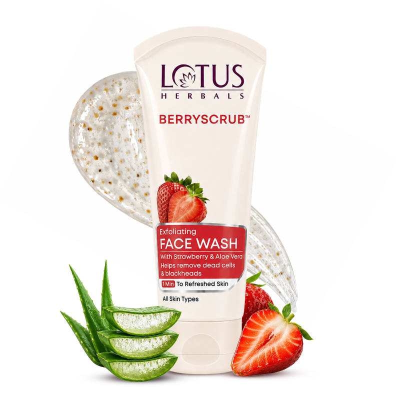 Lotus Herbals Berryscrub Strawberry & Aloe Vera Exfoliating Face Wash, Blackhead Removal